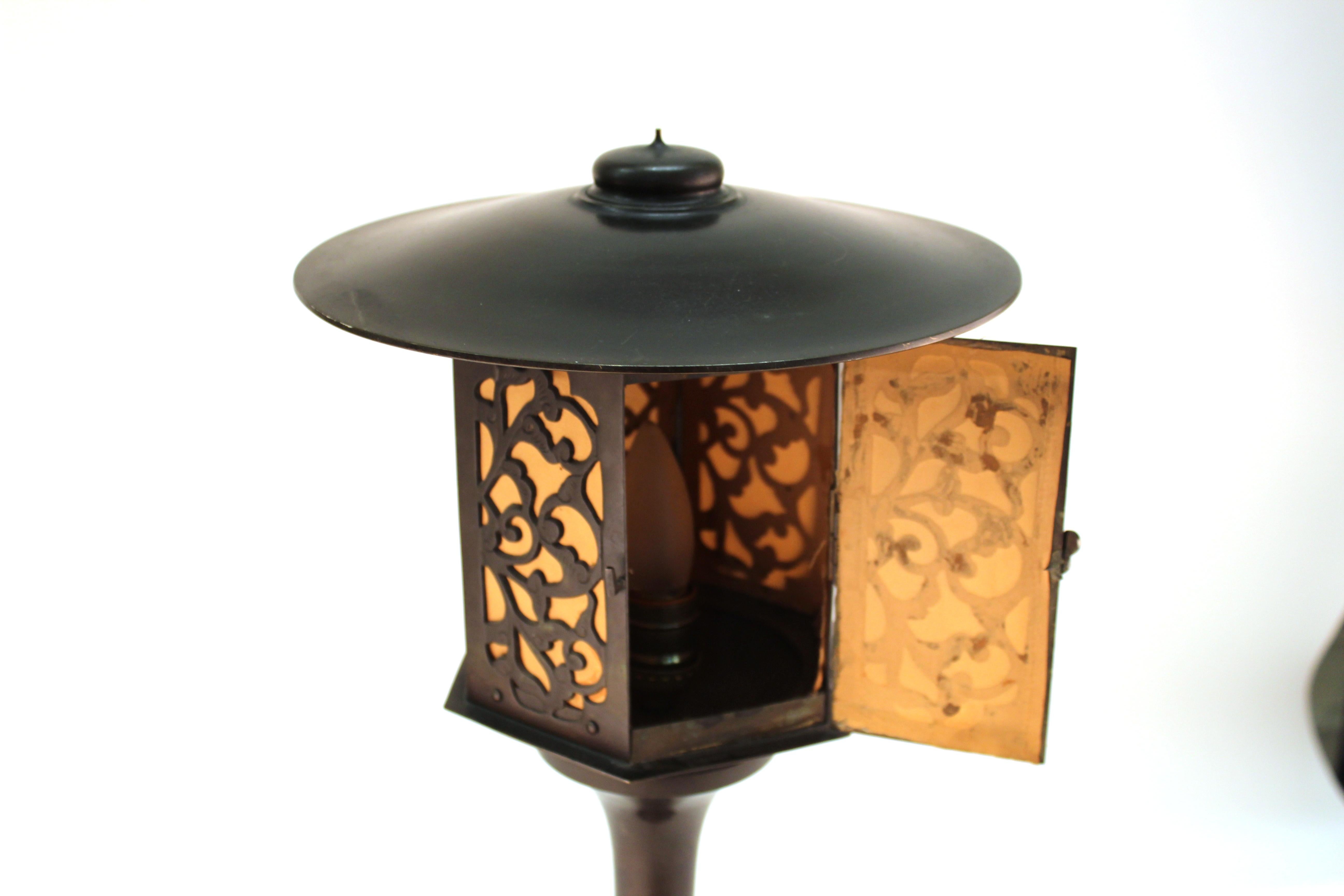 Japanese Meiji Period Bronze Lantern Table Lamp 5