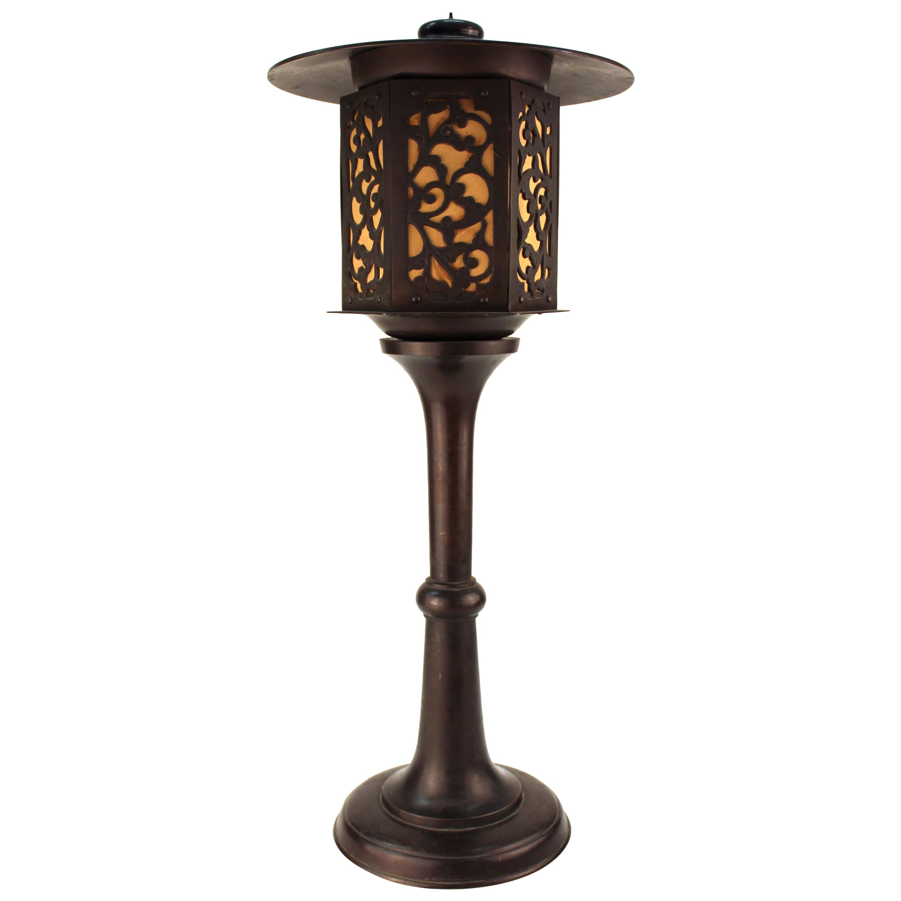 Japanese Meiji Period Bronze Lantern Table Lamp