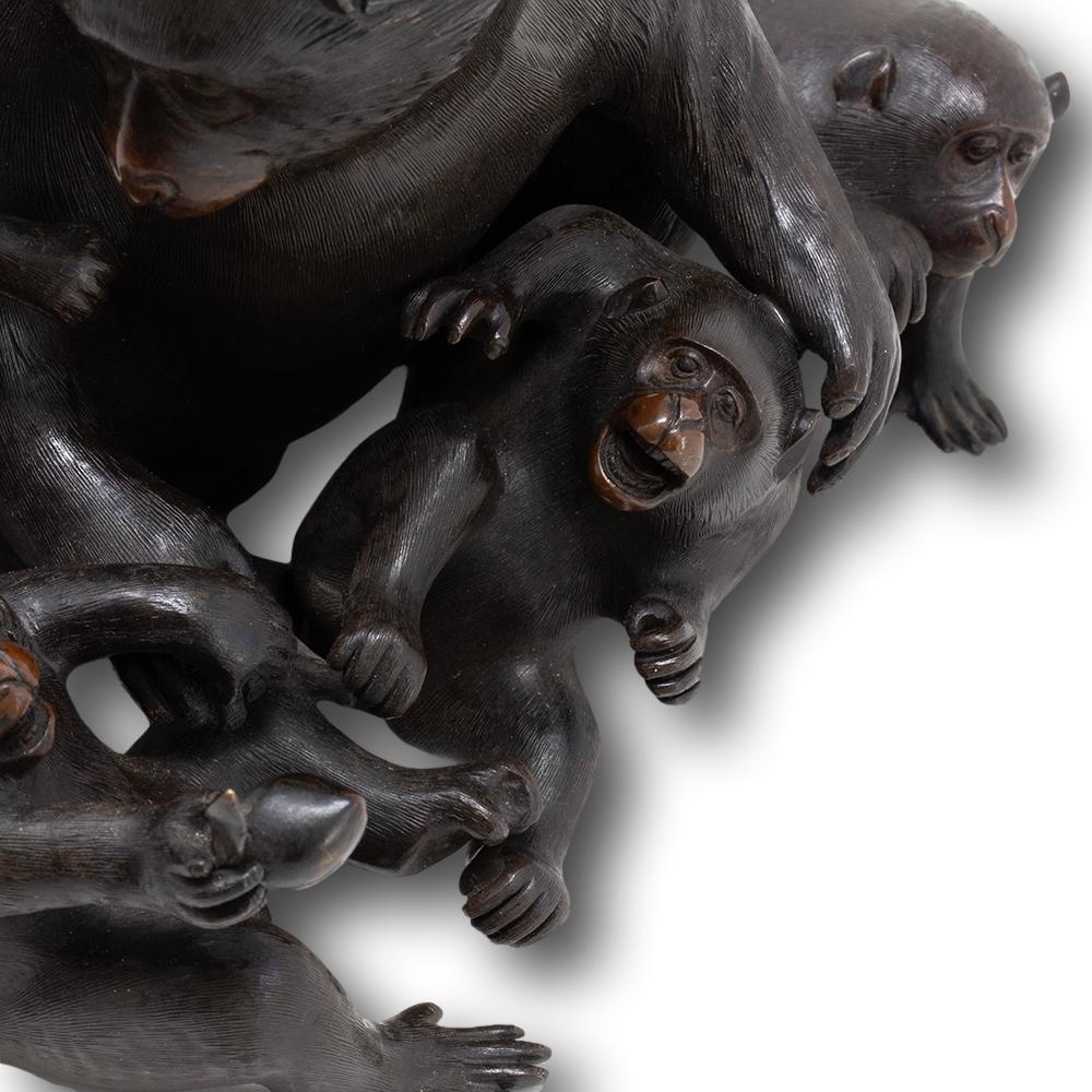 Japanese Meiji Period Bronze Monkey Group Sculpture Okimono Shosai For Sale 9