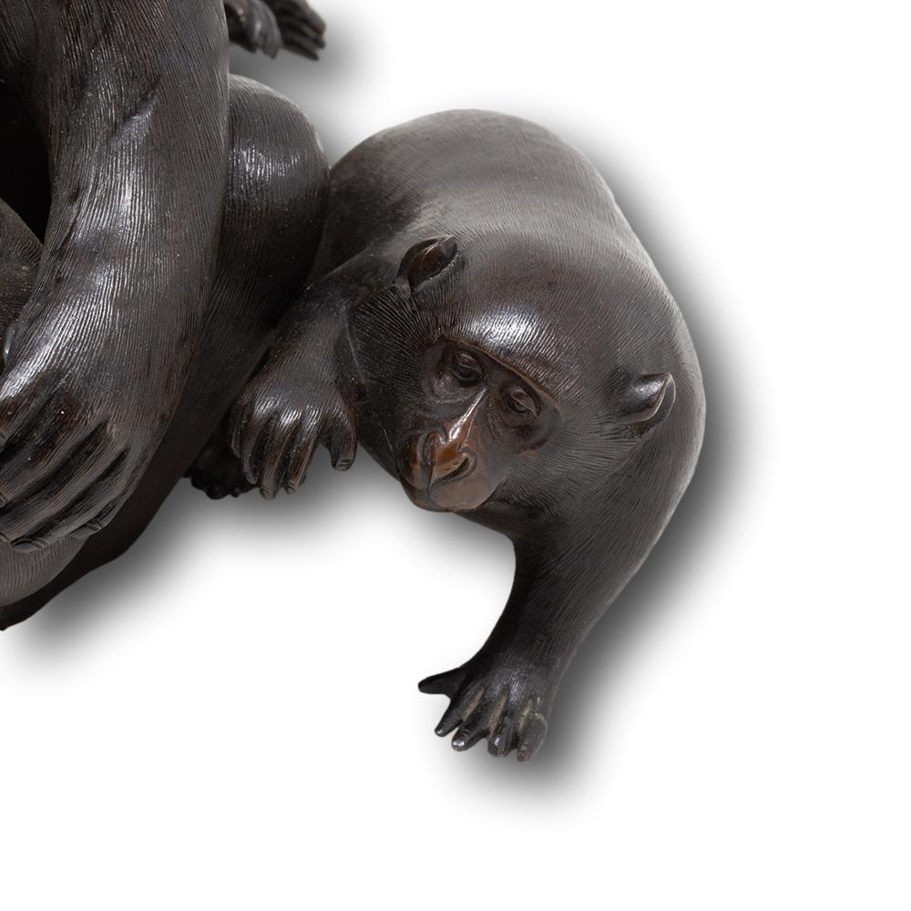 Japanese Meiji Period Bronze Monkey Group Sculpture Okimono Shosai For Sale 12