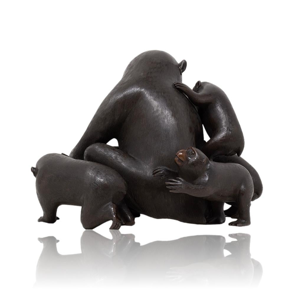 Japanese Meiji Period Bronze Monkey Group Sculpture Okimono Shosai For Sale 4