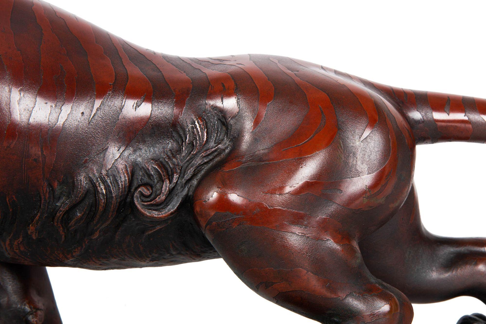 Japanese Meiji Period Bronze Okimono Sculpture of a Roaring Tiger, 27” wide 6