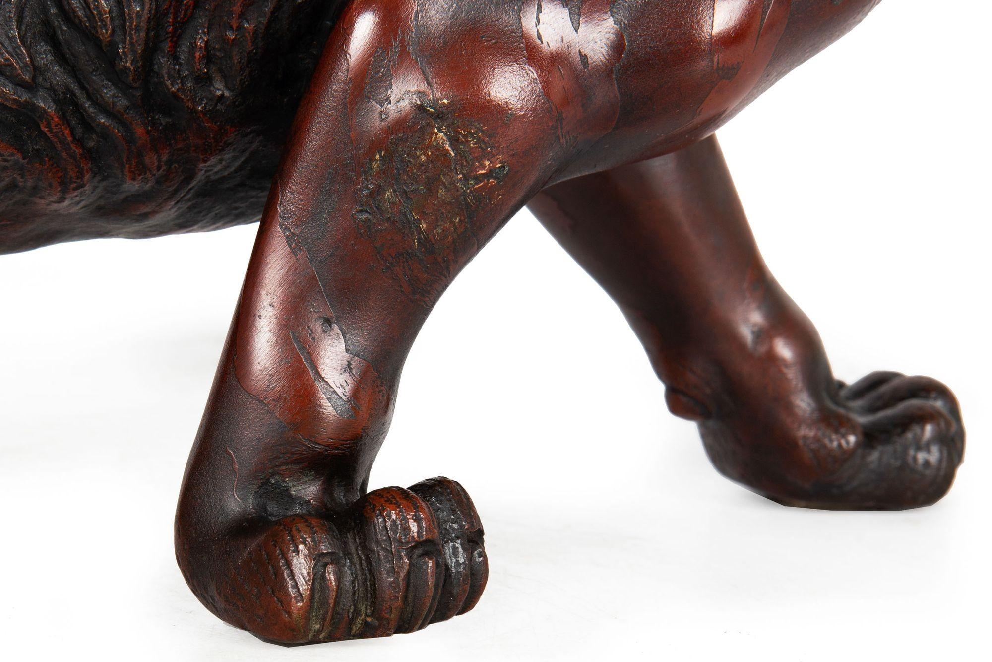 Japanese Meiji Period Bronze Okimono Sculpture of a Roaring Tiger, 27” wide For Sale 11