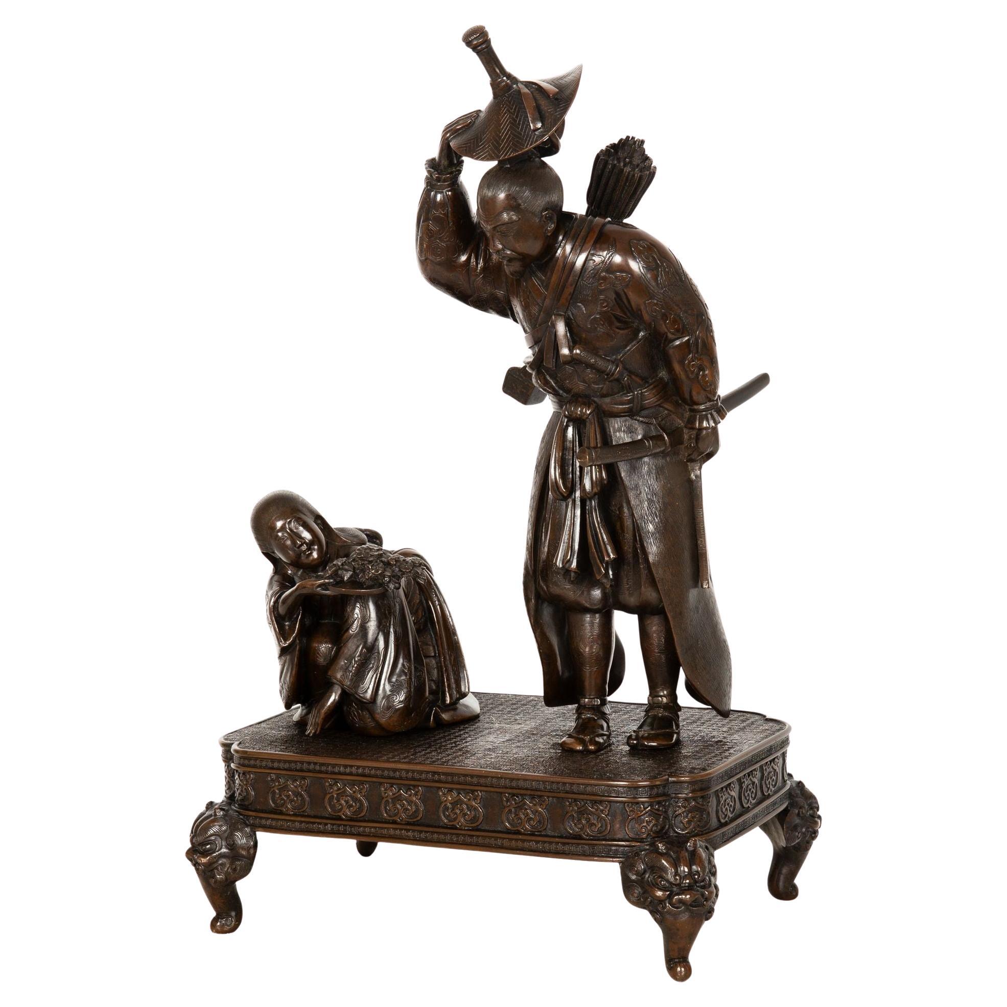 Japanese Meiji Period Bronze Okimono Sculpture of a Samurai, 19th century