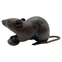 Japanese Meiji Period Bronze Rat Okimono, Signed Seiya, Late 19th Century