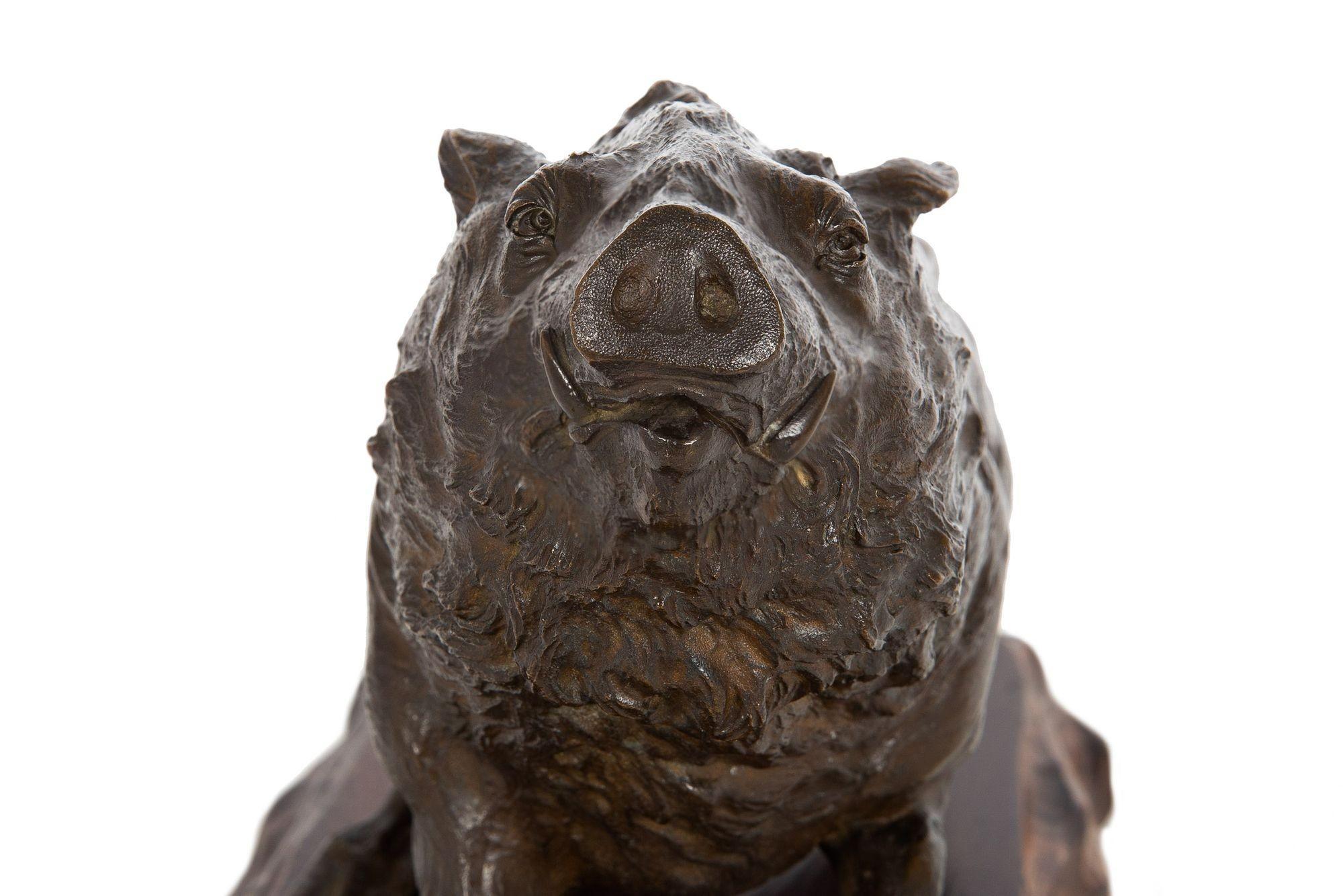 Japanese Meiji Bronze Okimono of a Wild Boar by Akasofu Gyokko For Sale 9
