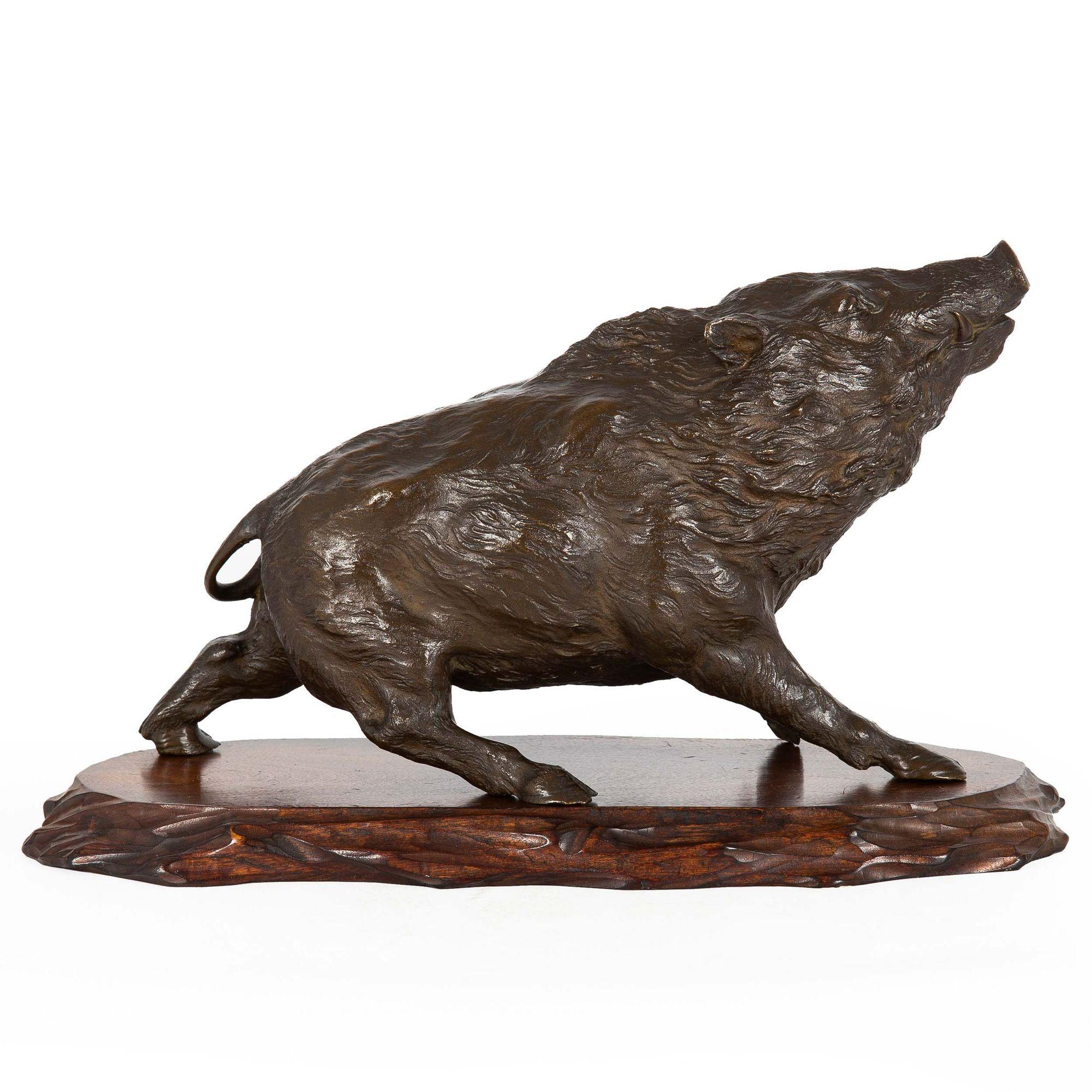19th Century Japanese Meiji Bronze Okimono of a Wild Boar by Akasofu Gyokko For Sale