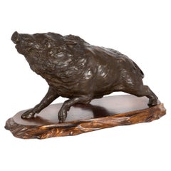 Japanese Meiji Period Bronze Sculpture “Wild Boar”