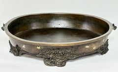 Japanese Meiji Period Bronze Suiban Ikebana Planter Bowl with Inlay