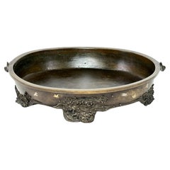 Bol jardinière japonaise Suiban Ikebana en bronze de la période Meiji avec incrustation