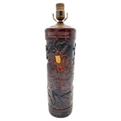 Lampe japonaise en bambou sculpté et incrusté d'os de la période Meiji