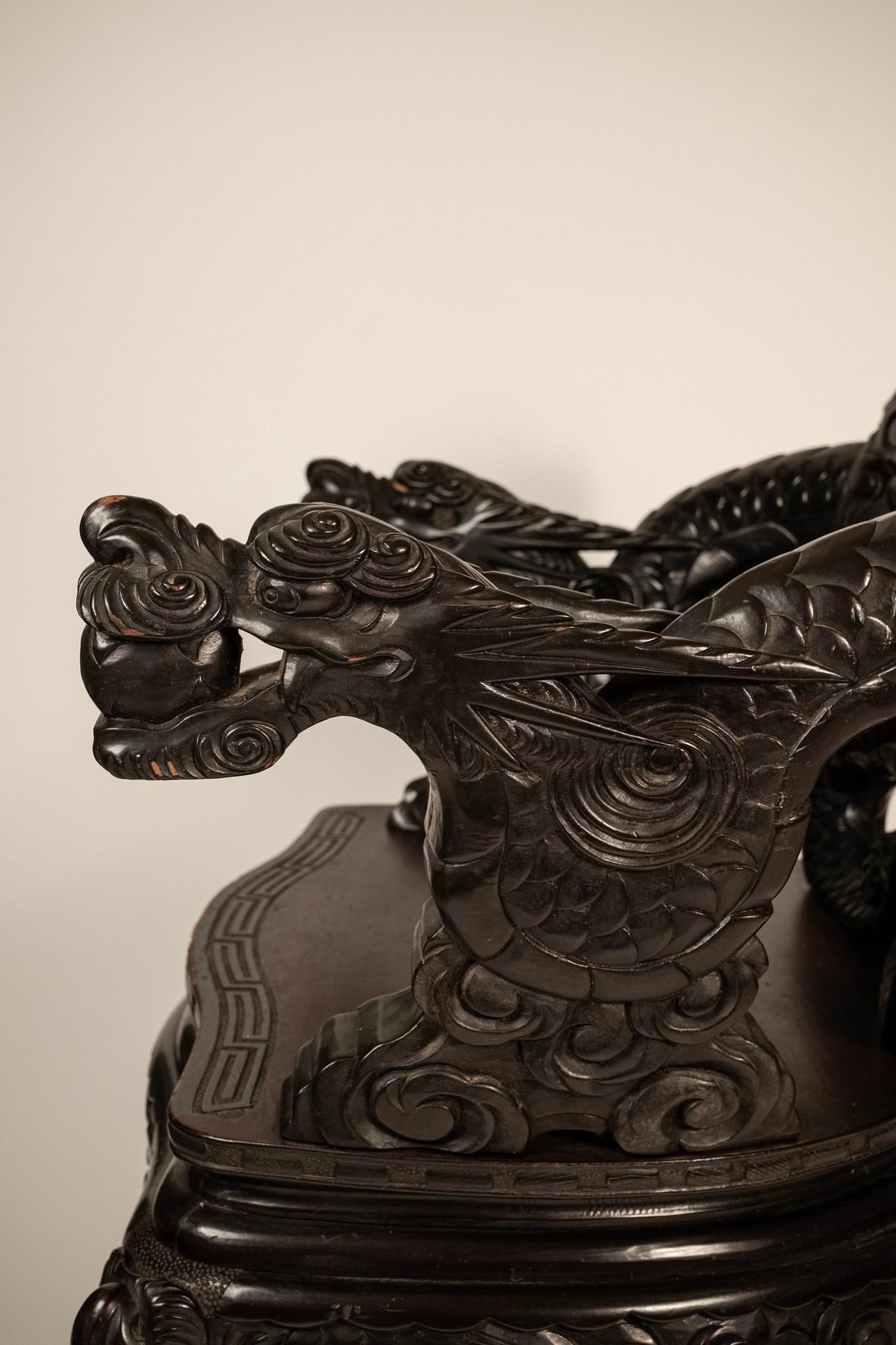 Japanese Meiji Period Carved Dragon Chair For Sale 4