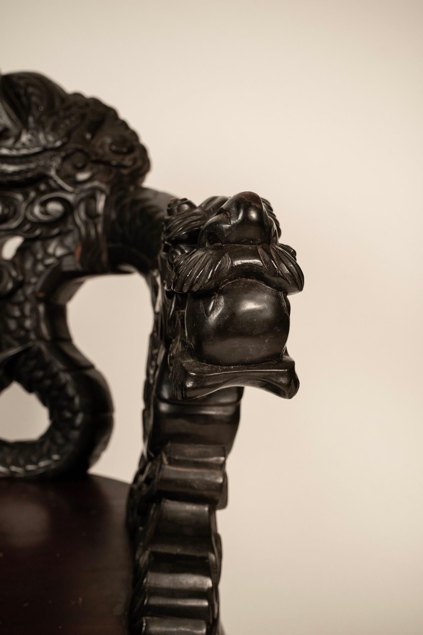 Japanese Meiji Period Carved Dragon Chair For Sale 5