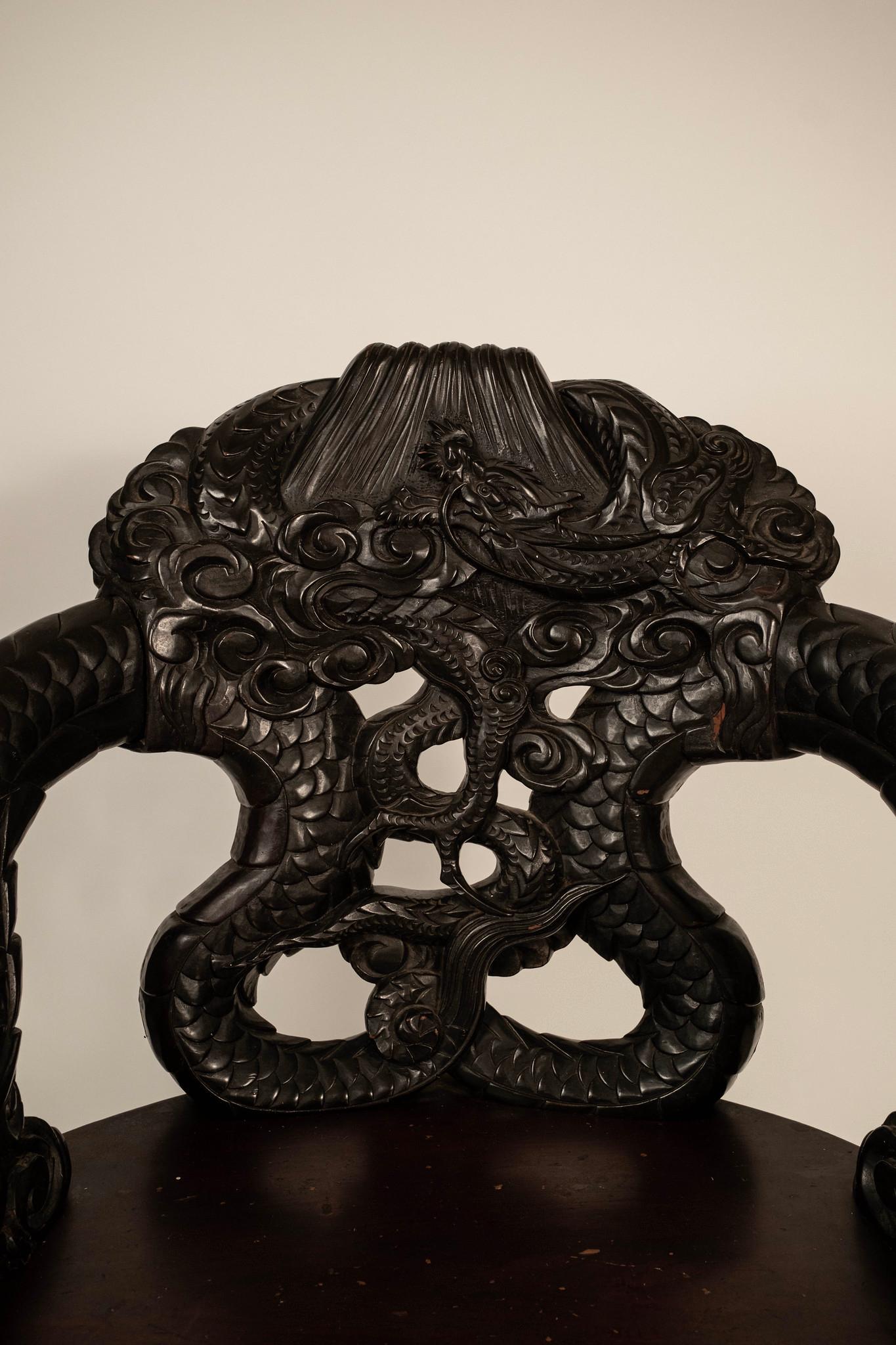 Japanese Meiji Period Carved Dragon Chair For Sale 6