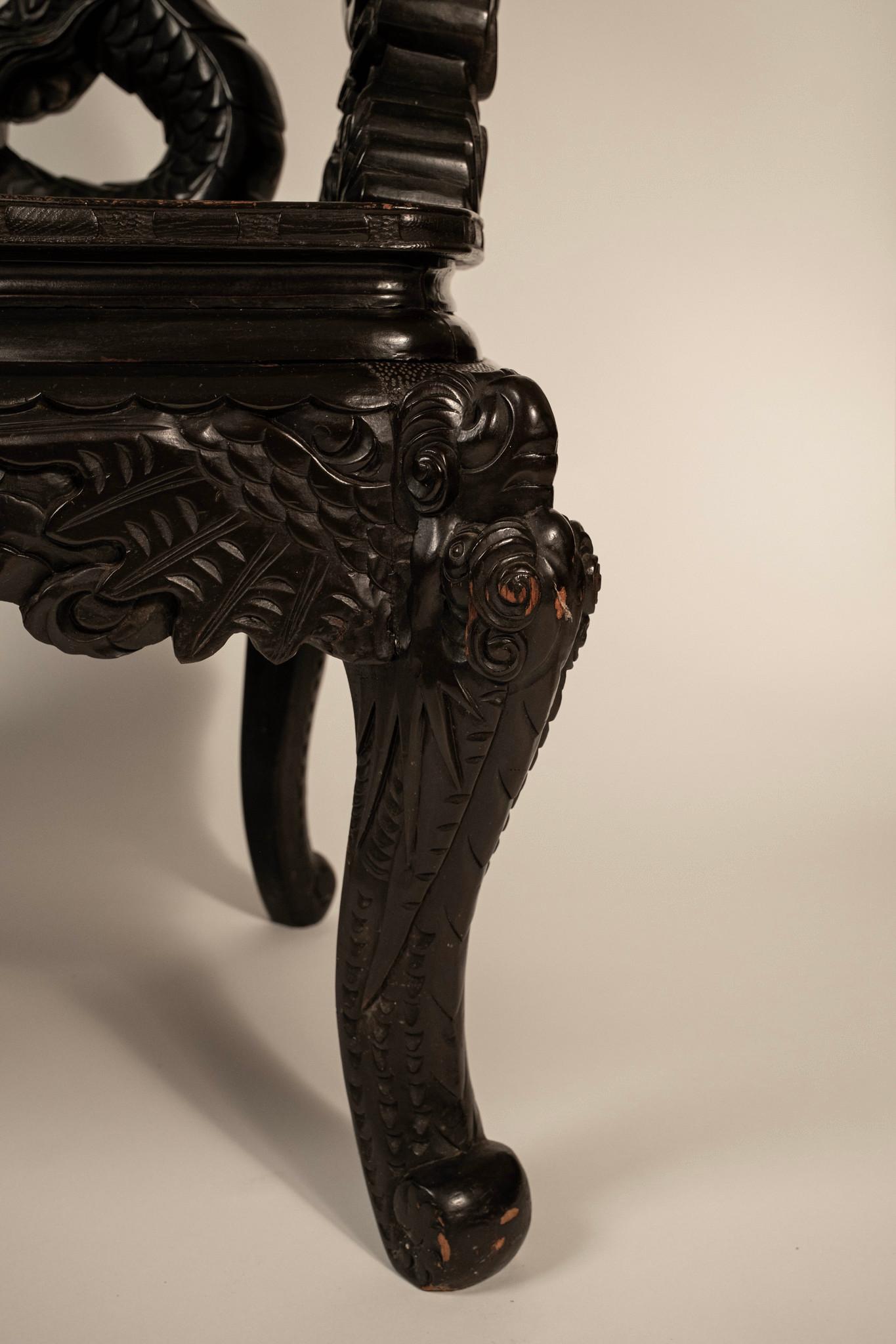 Japanese Meiji Period Carved Dragon Chair For Sale 7