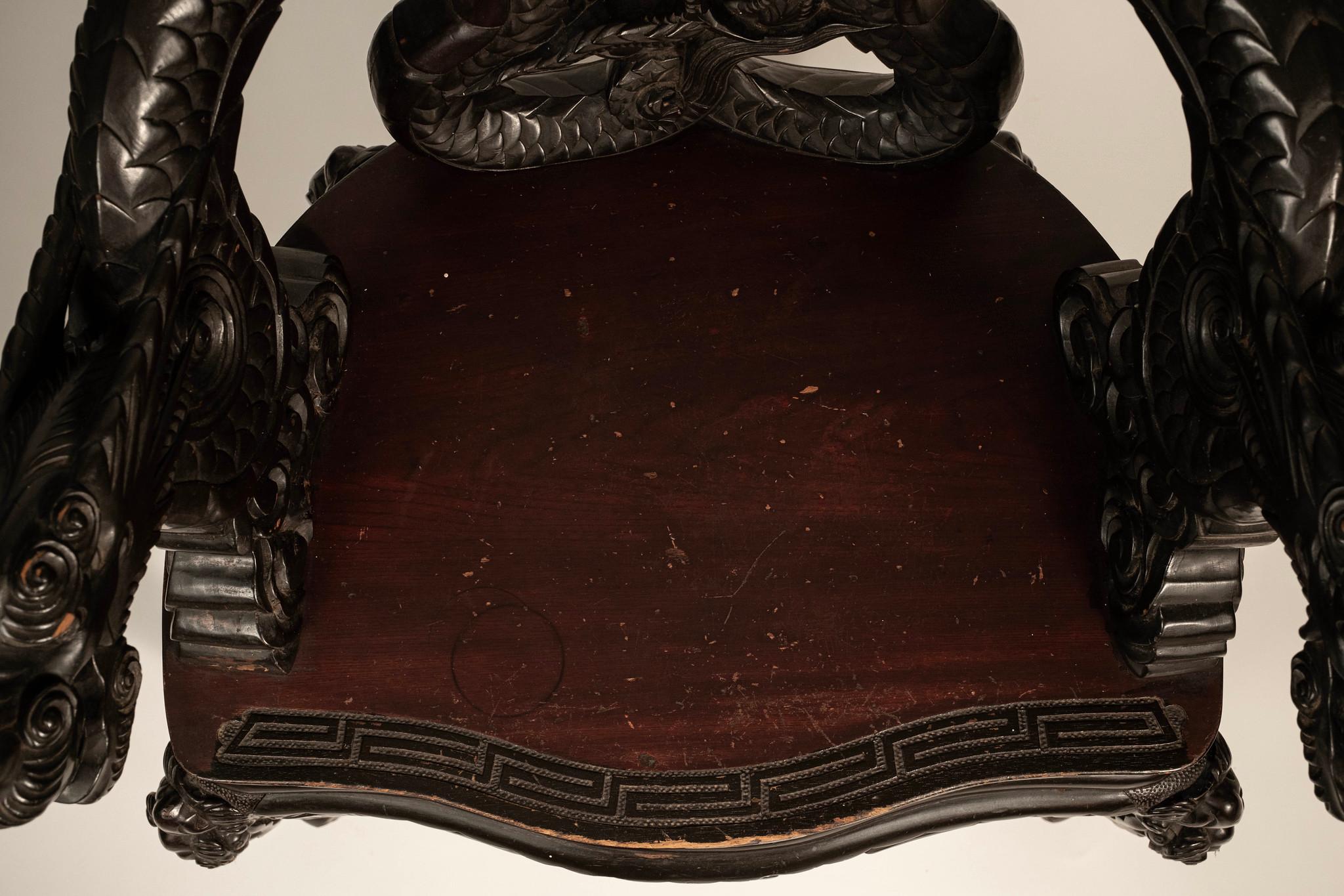 Japanese Meiji Period Carved Dragon Chair For Sale 9