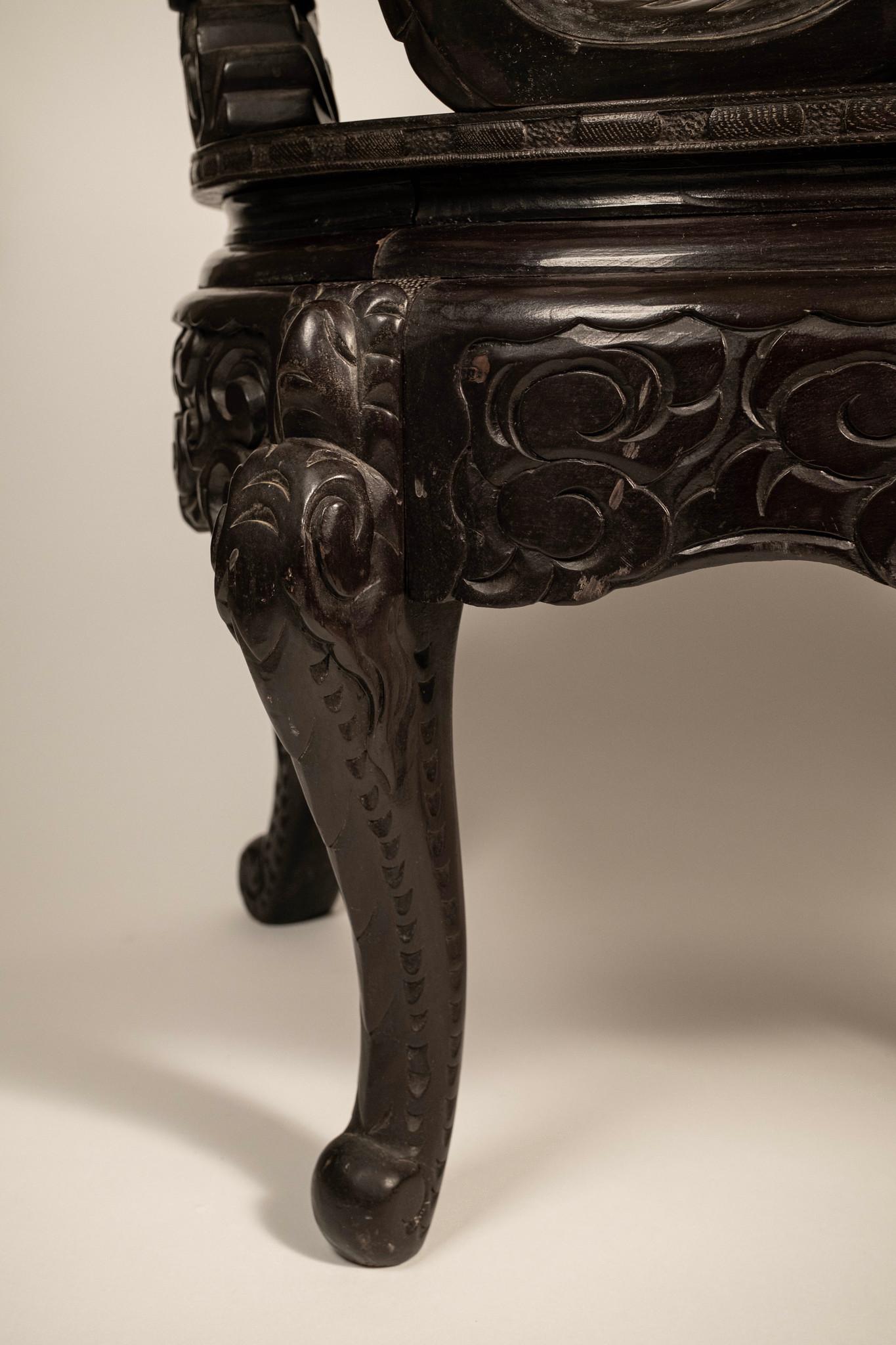 Japanese Meiji Period Carved Dragon Chair For Sale 12