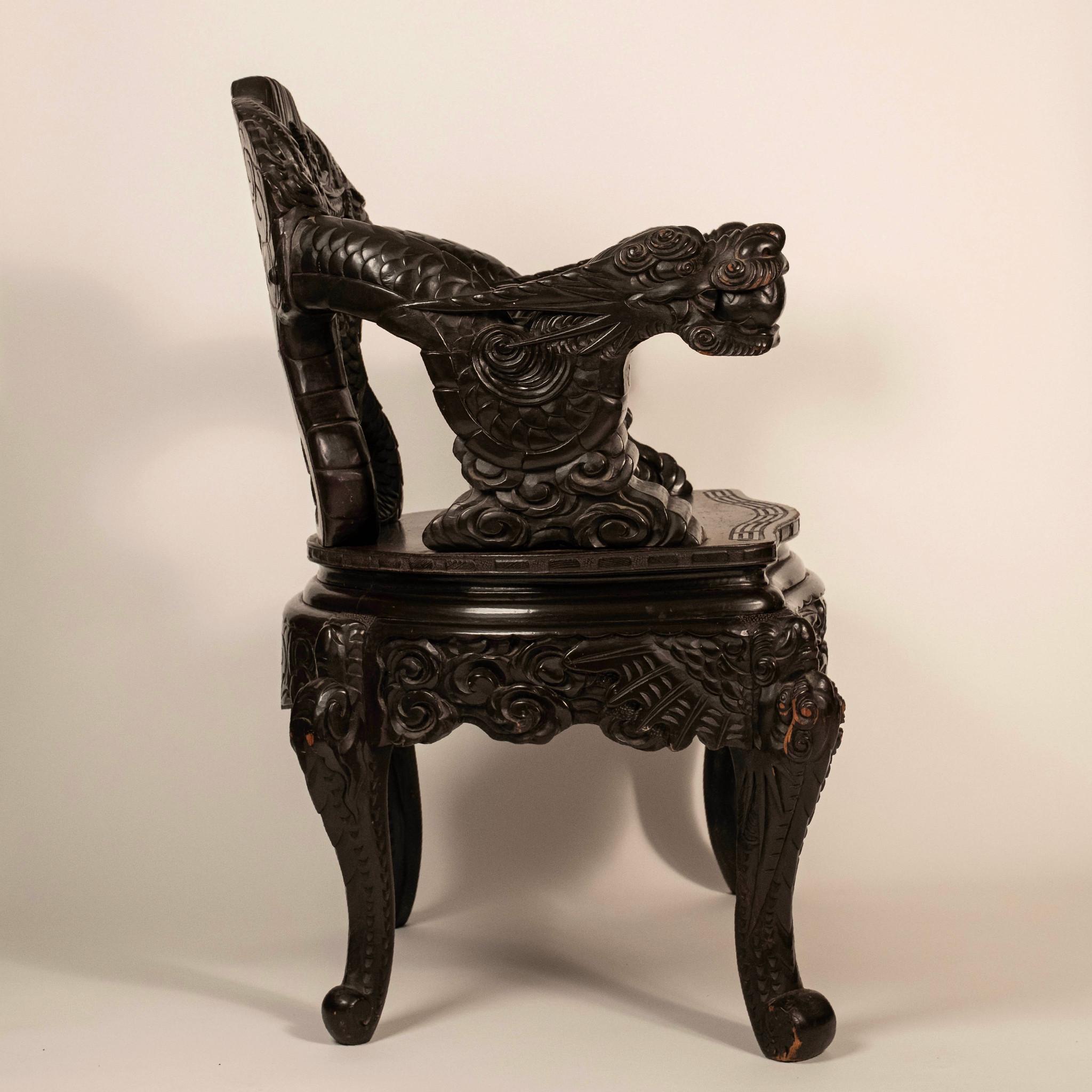 Hand-Carved Japanese Meiji Period Carved Dragon Chair For Sale