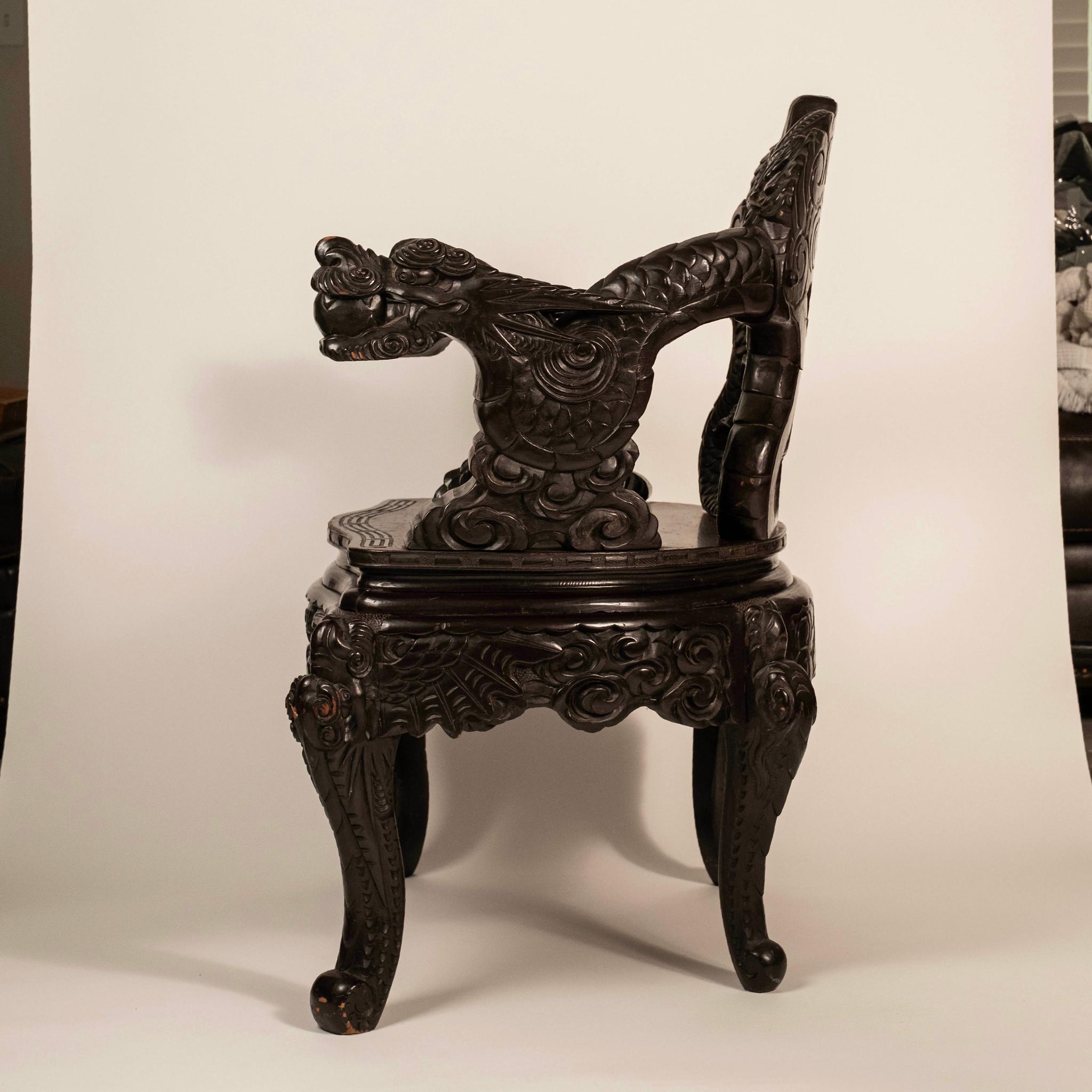 19th Century Japanese Meiji Period Carved Dragon Chair For Sale