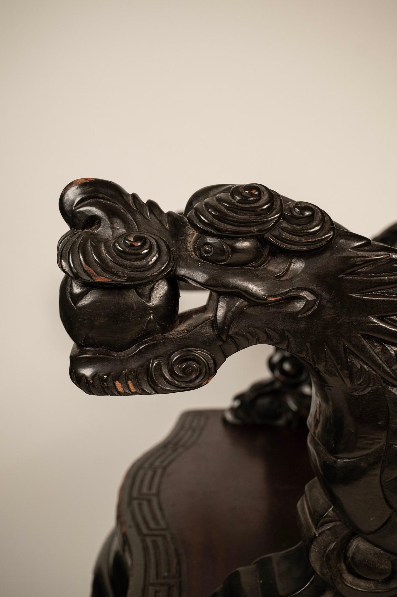 Wood Japanese Meiji Period Carved Dragon Chair For Sale