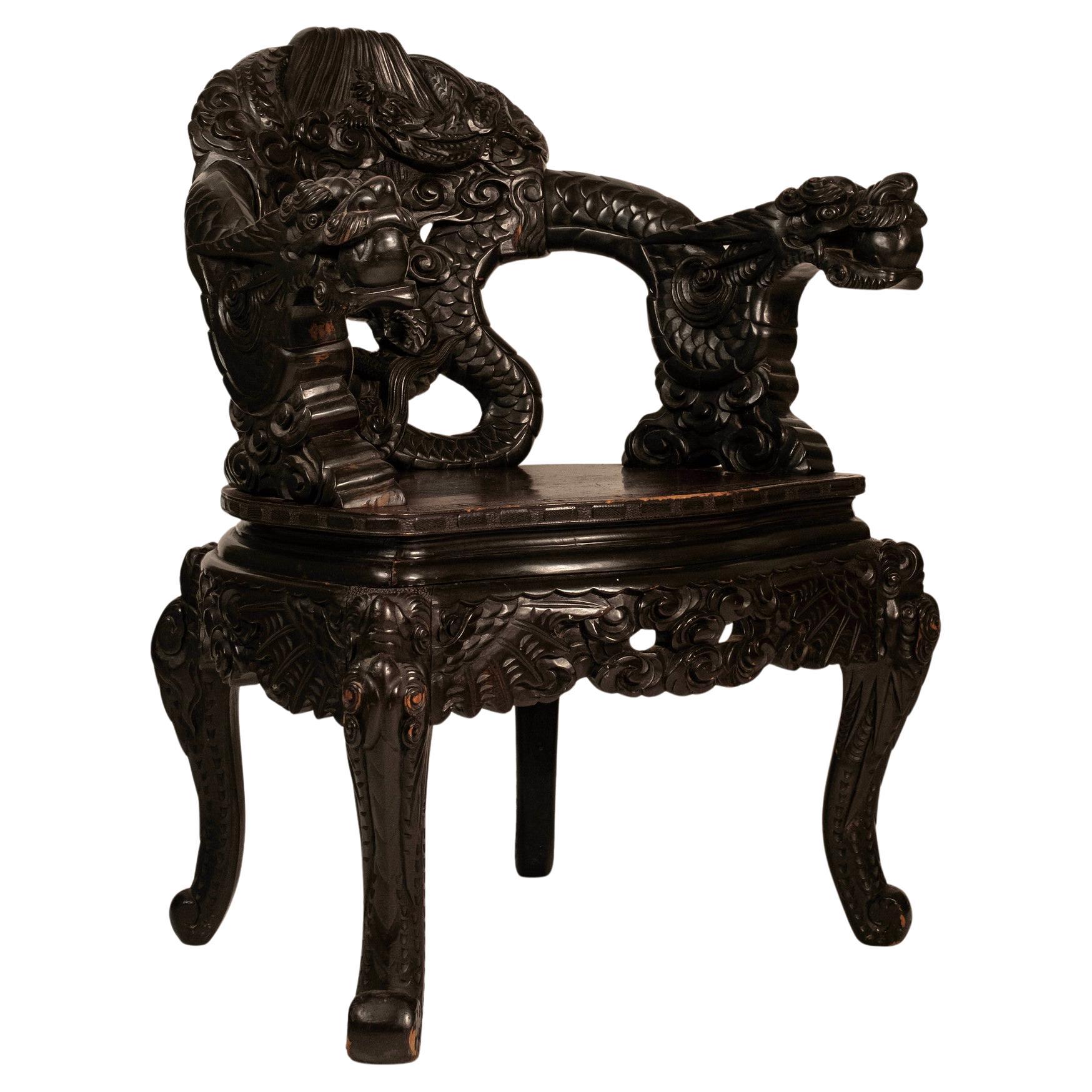 Japanese Meiji Period Carved Dragon Chair