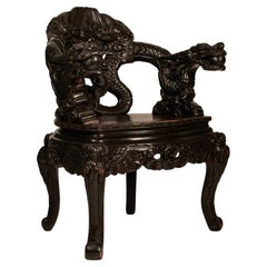 Japanese Meiji Period Carved Dragon Chair