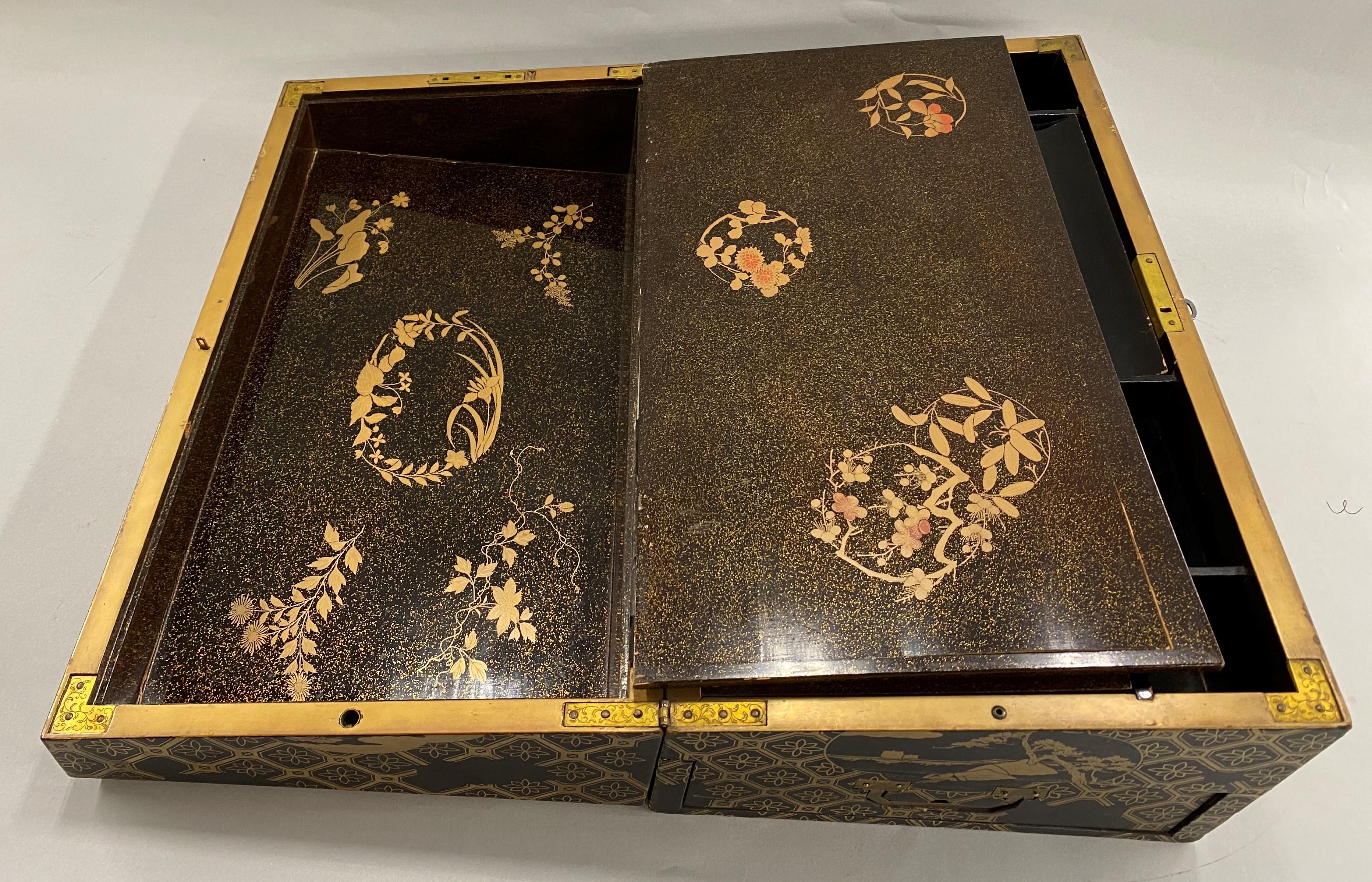 Japanese Meiji Period Carved and Gilt Lacquer Writing Box or Lap Desk 2