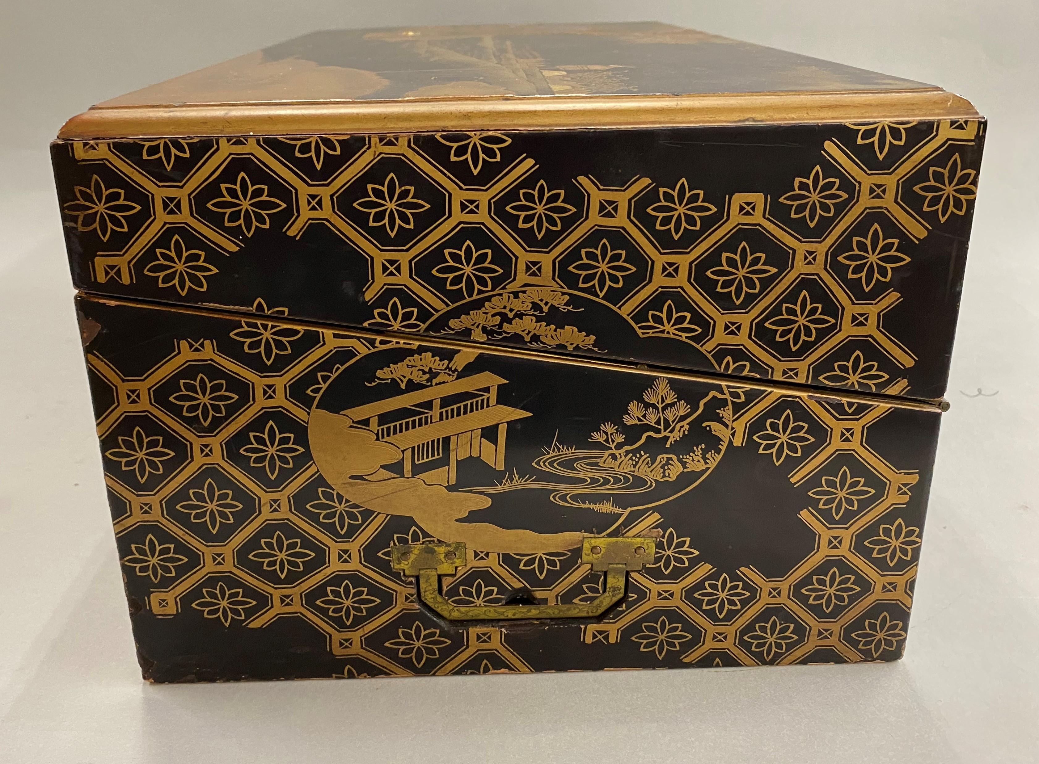 19th Century Japanese Meiji Period Carved and Gilt Lacquer Writing Box or Lap Desk