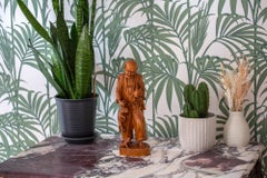 Japanese Meiji Period Carved Wood Okimono Man with Rabbits