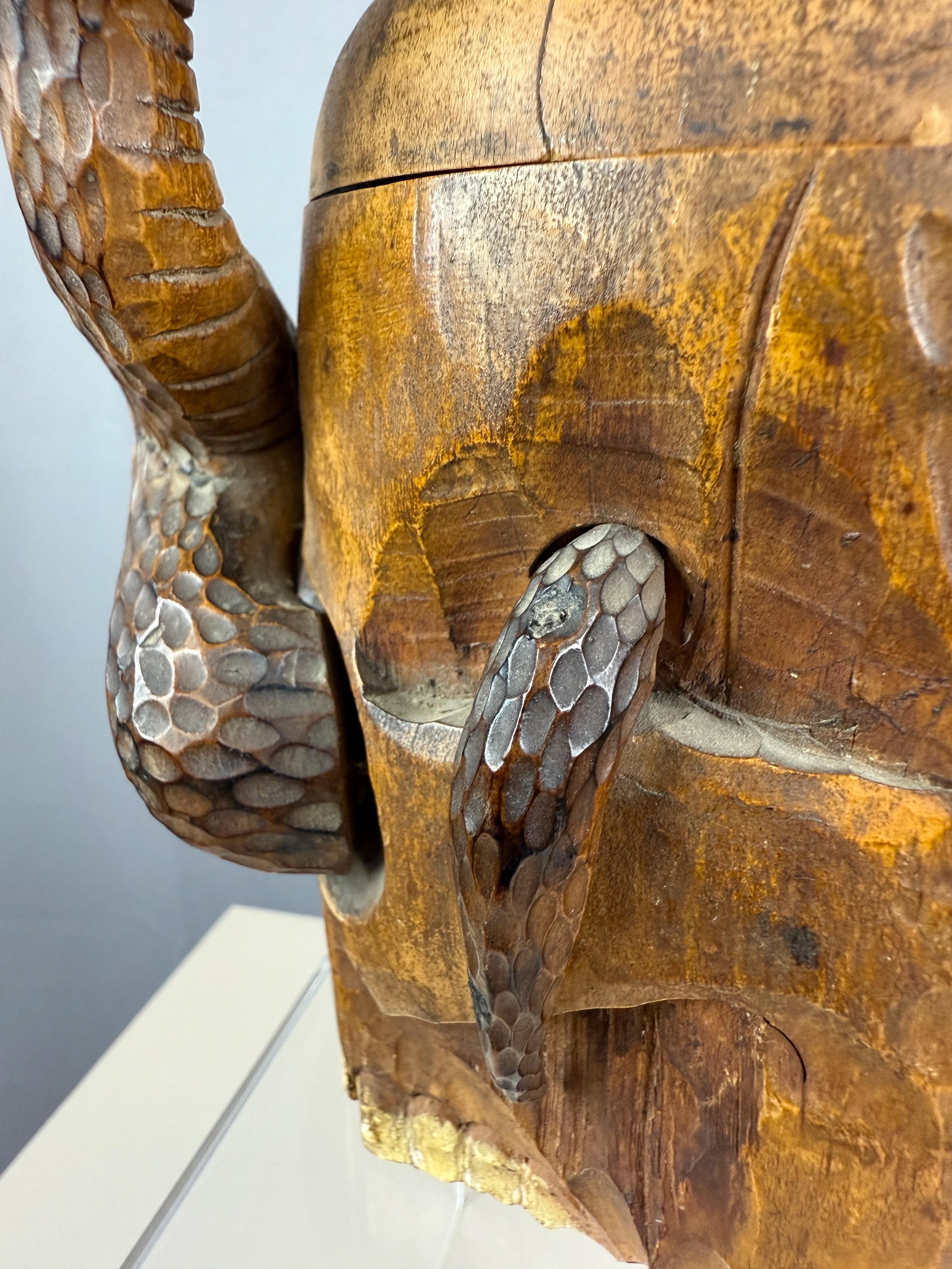 Japanese Meiji Period Carved Wood Skull and Snake Tobacco Humidor, Late 19th C. For Sale 11