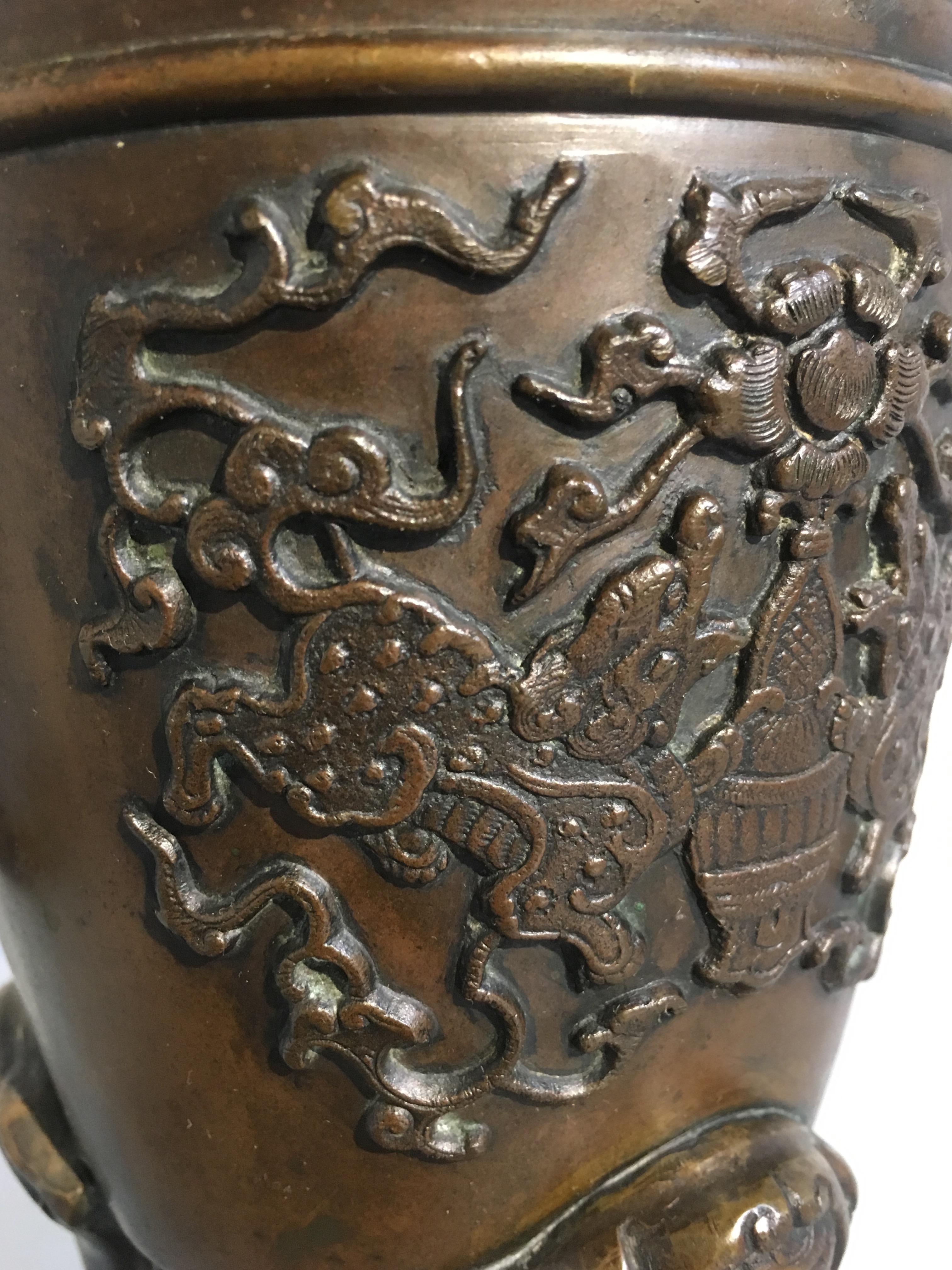 Japanese Meiji Period Cast Bronze Incense Burner with Kirin and Dragons, Koro 6