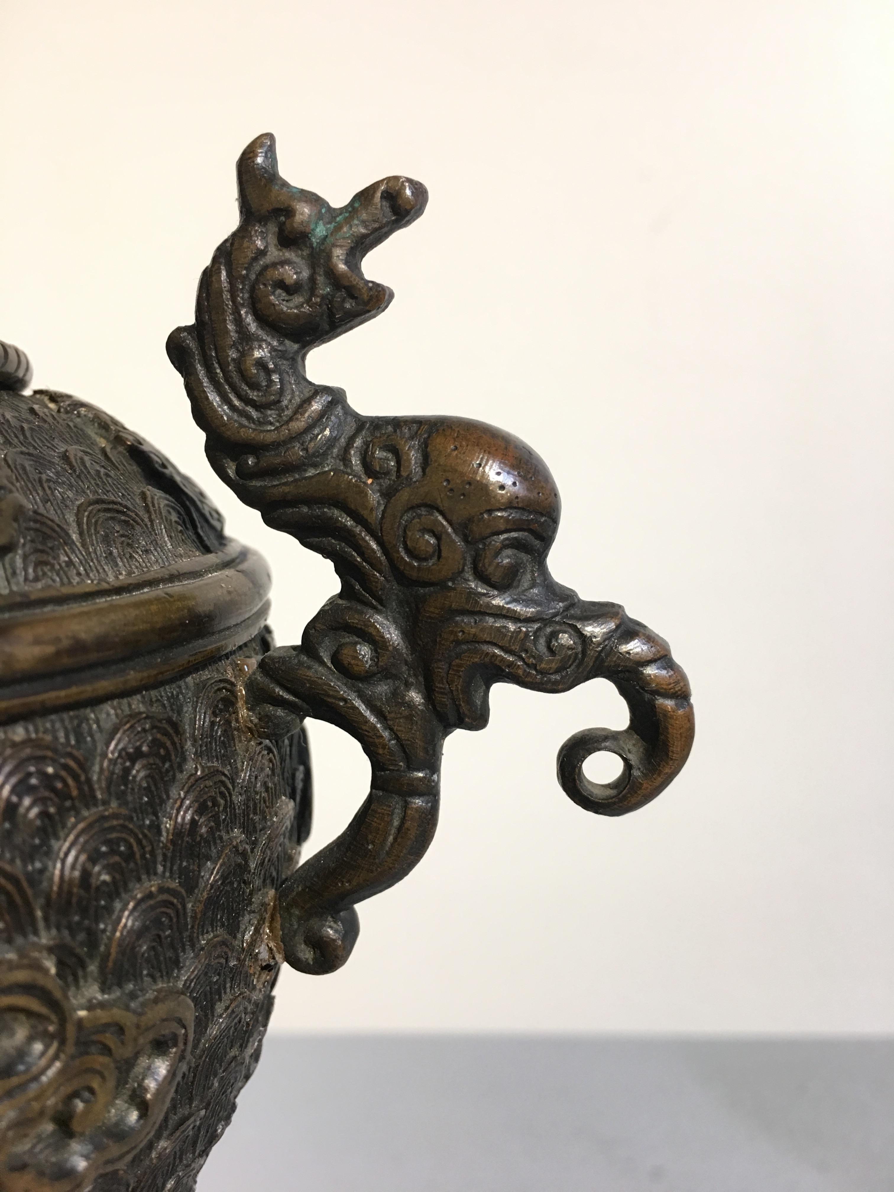 Japanese Meiji Period Cast Bronze Vase for Ikebana, Usubata 2