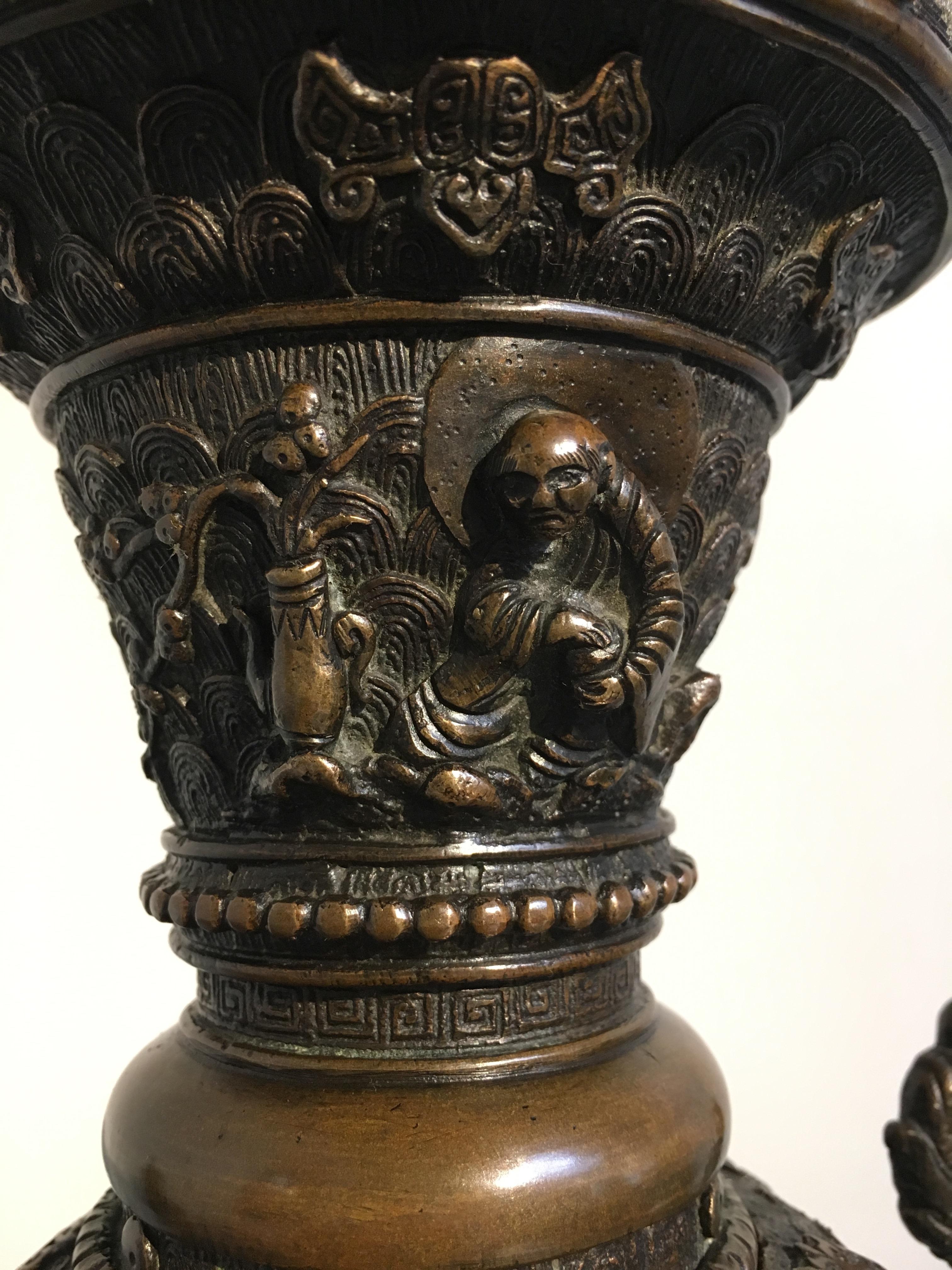 Japanese Meiji Period Cast Bronze Vase for Ikebana, Usubata 3