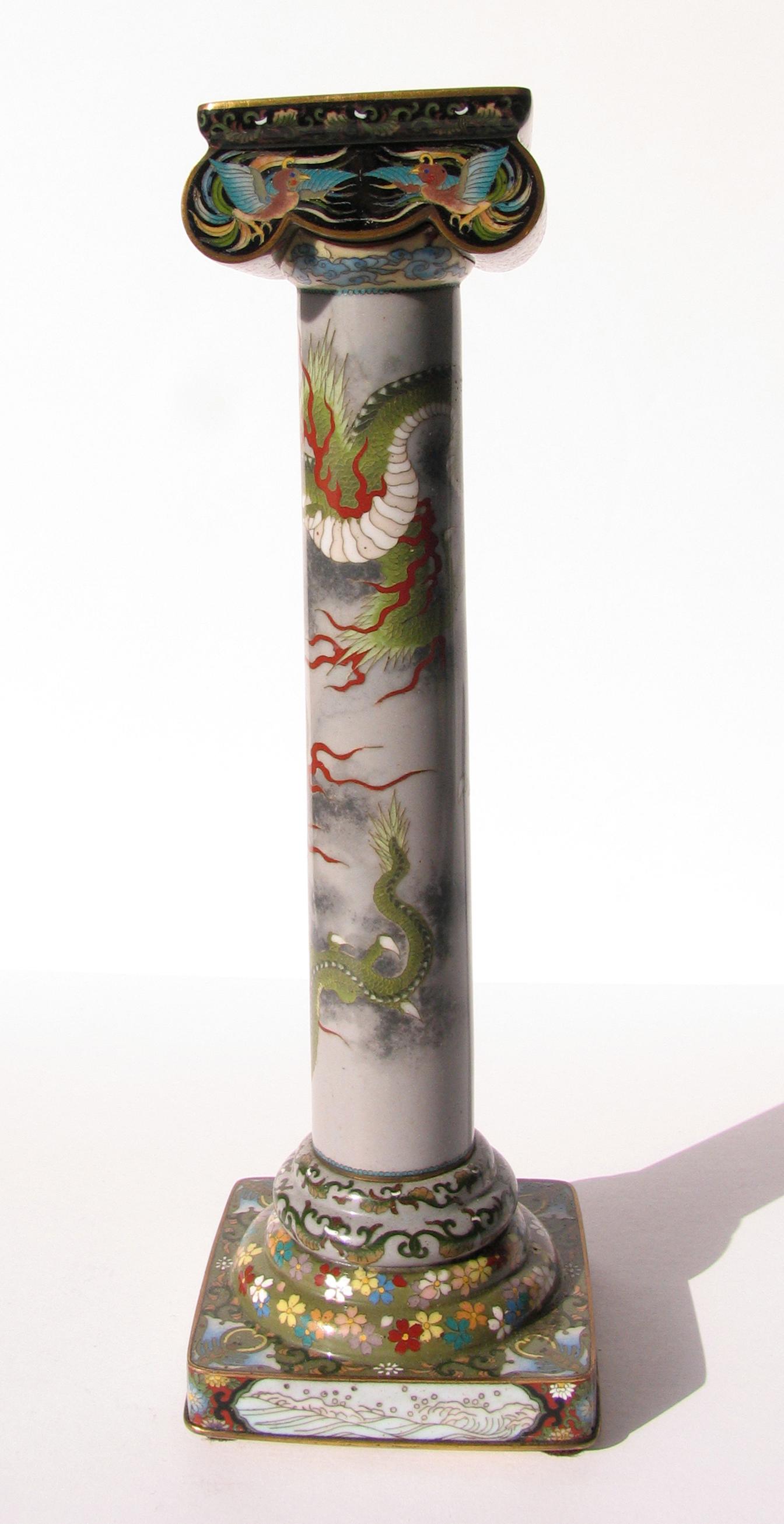 Japonisme Japanese Meiji Period Cloisonne Dragon Candlestick Holder For Sale