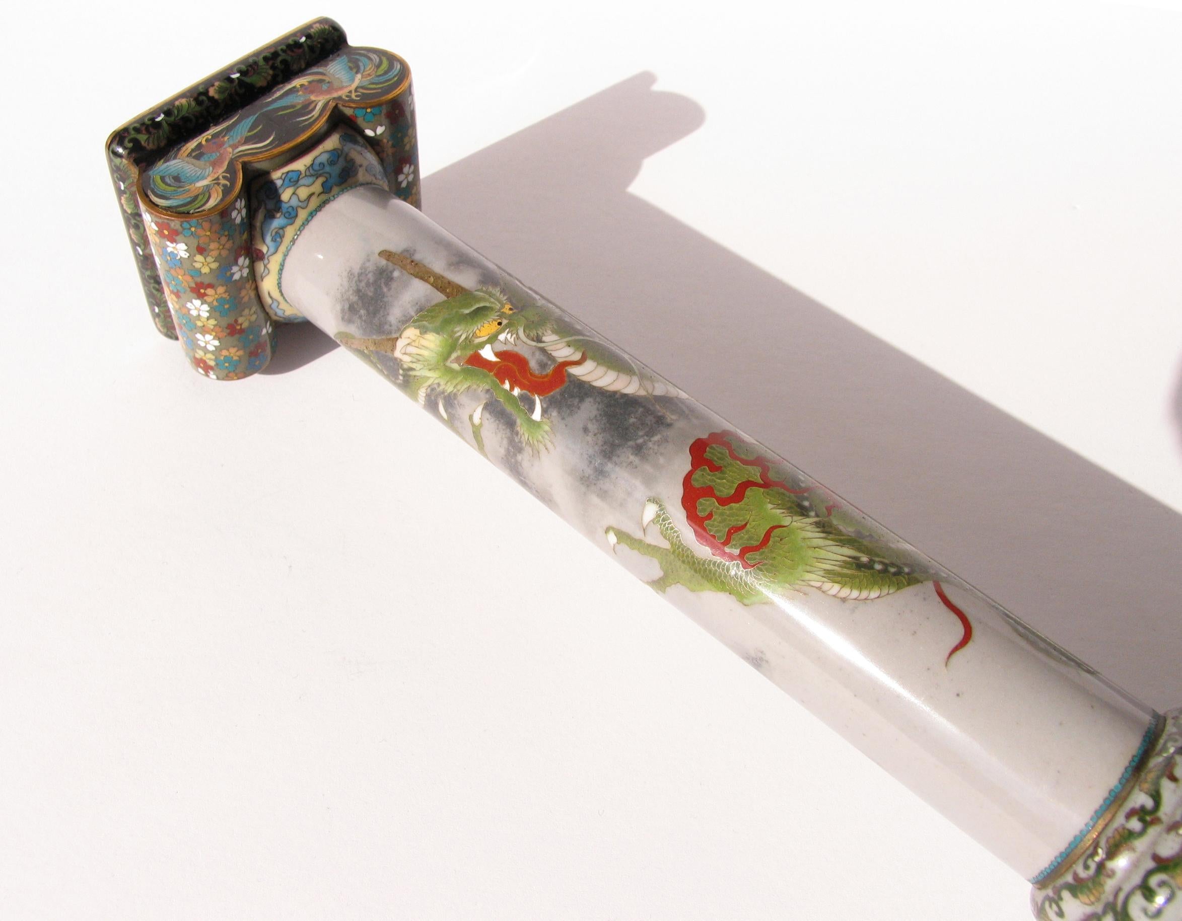 Japanese Meiji Period Cloisonne Dragon Candlestick Holder For Sale 2