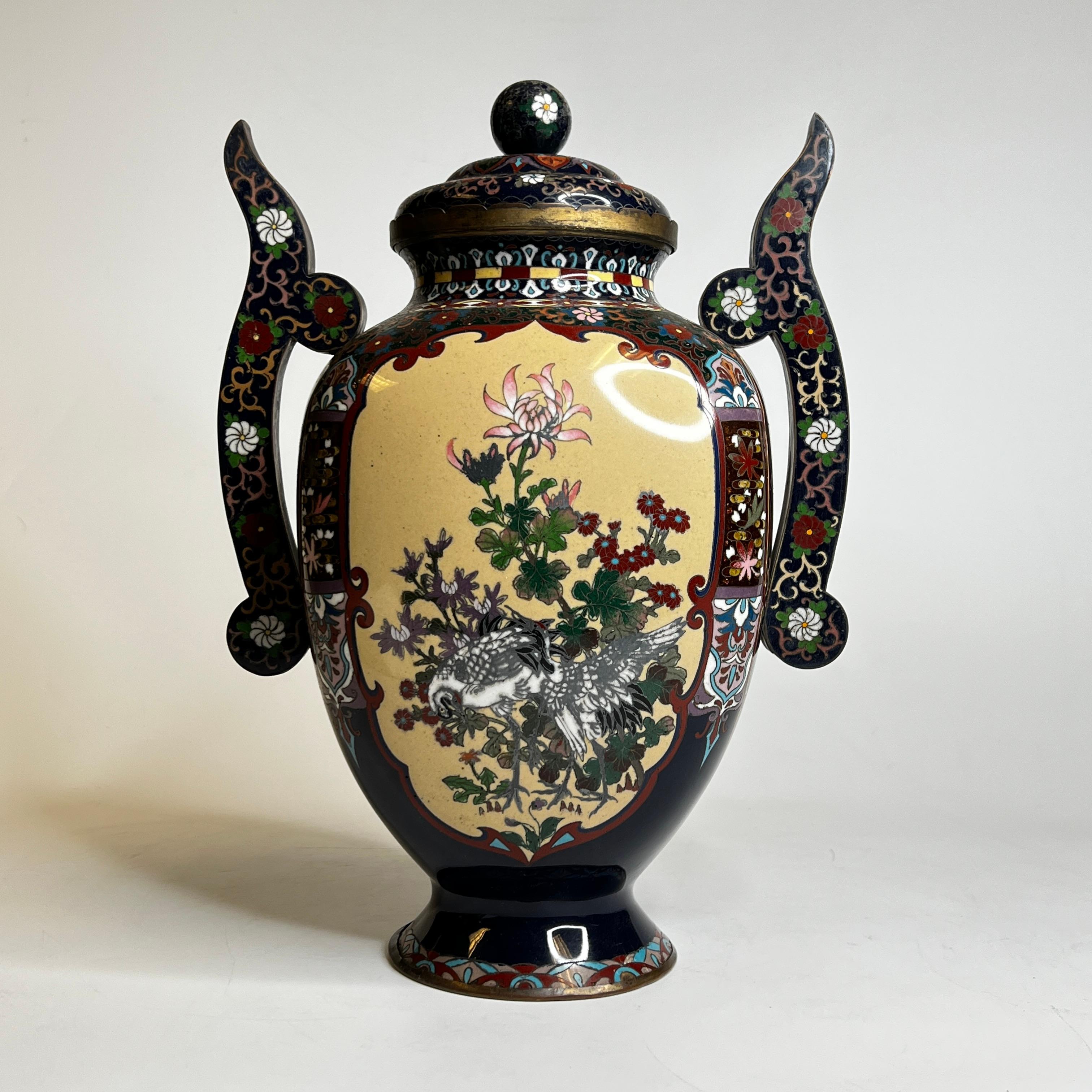 Japanese Meiji Period Cloisonne Enamel Covered Vase 3