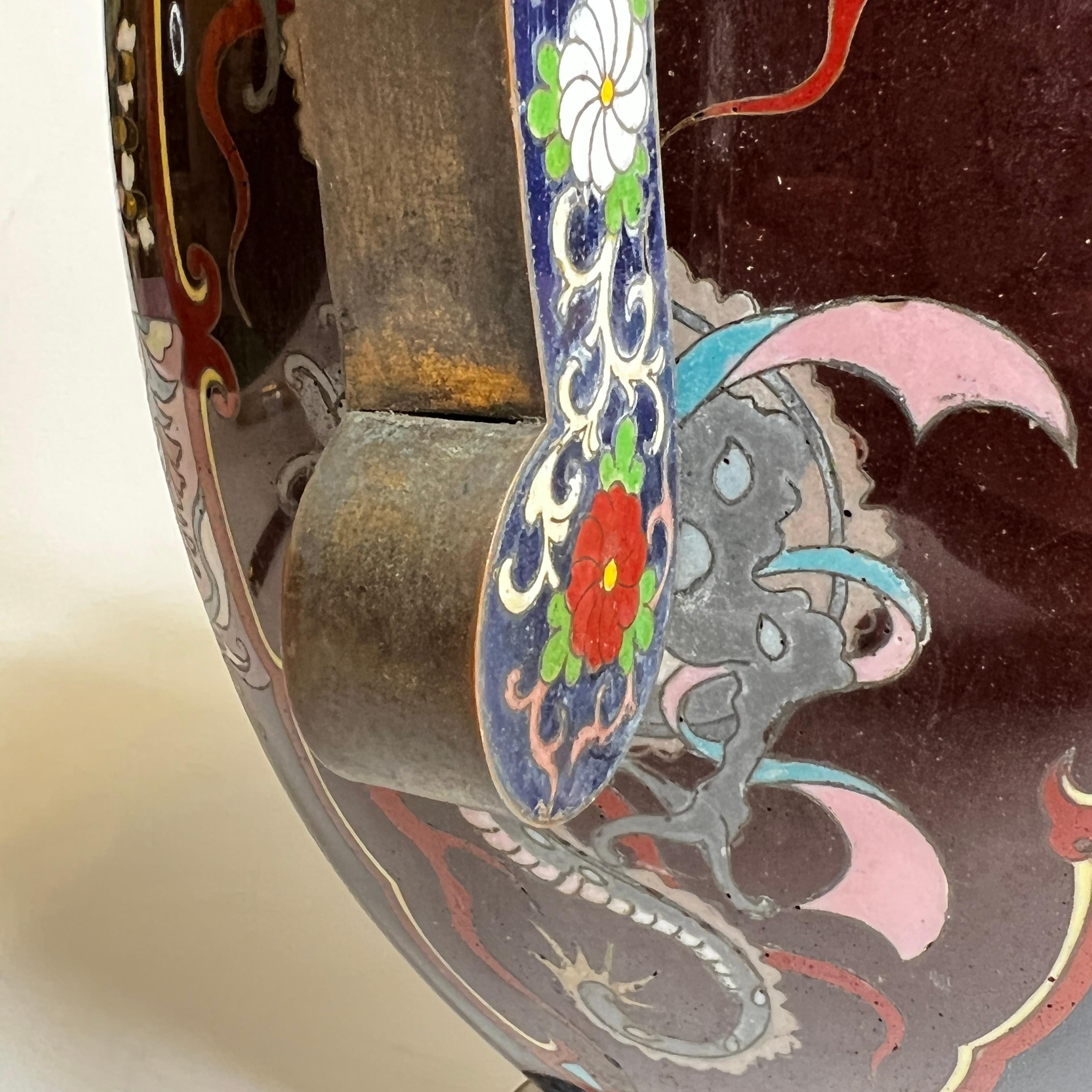 Japanese Meiji Period Cloisonne Enamel Covered Vase 5