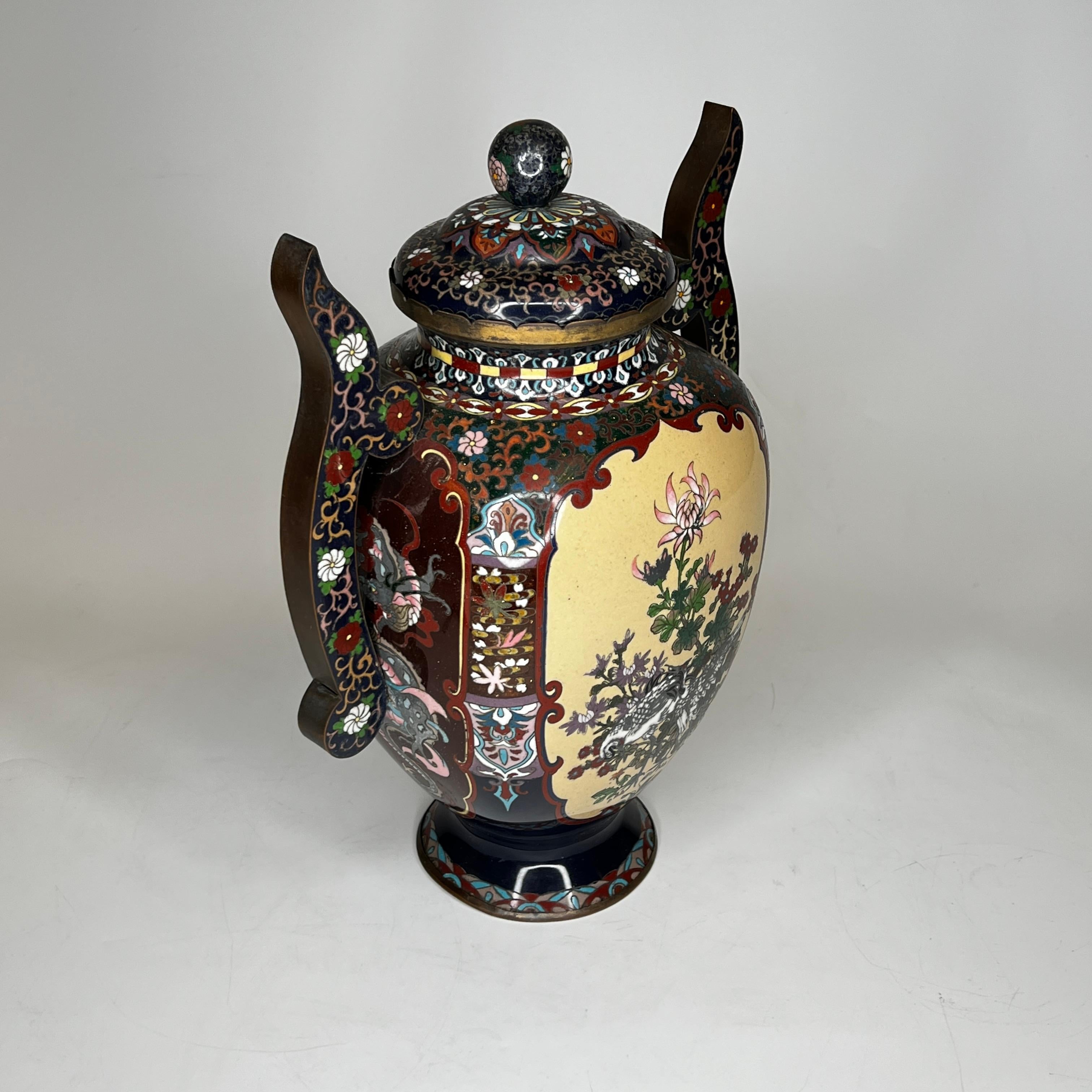 Japanese Meiji Period Cloisonne Enamel Covered Vase In Good Condition In New York, NY