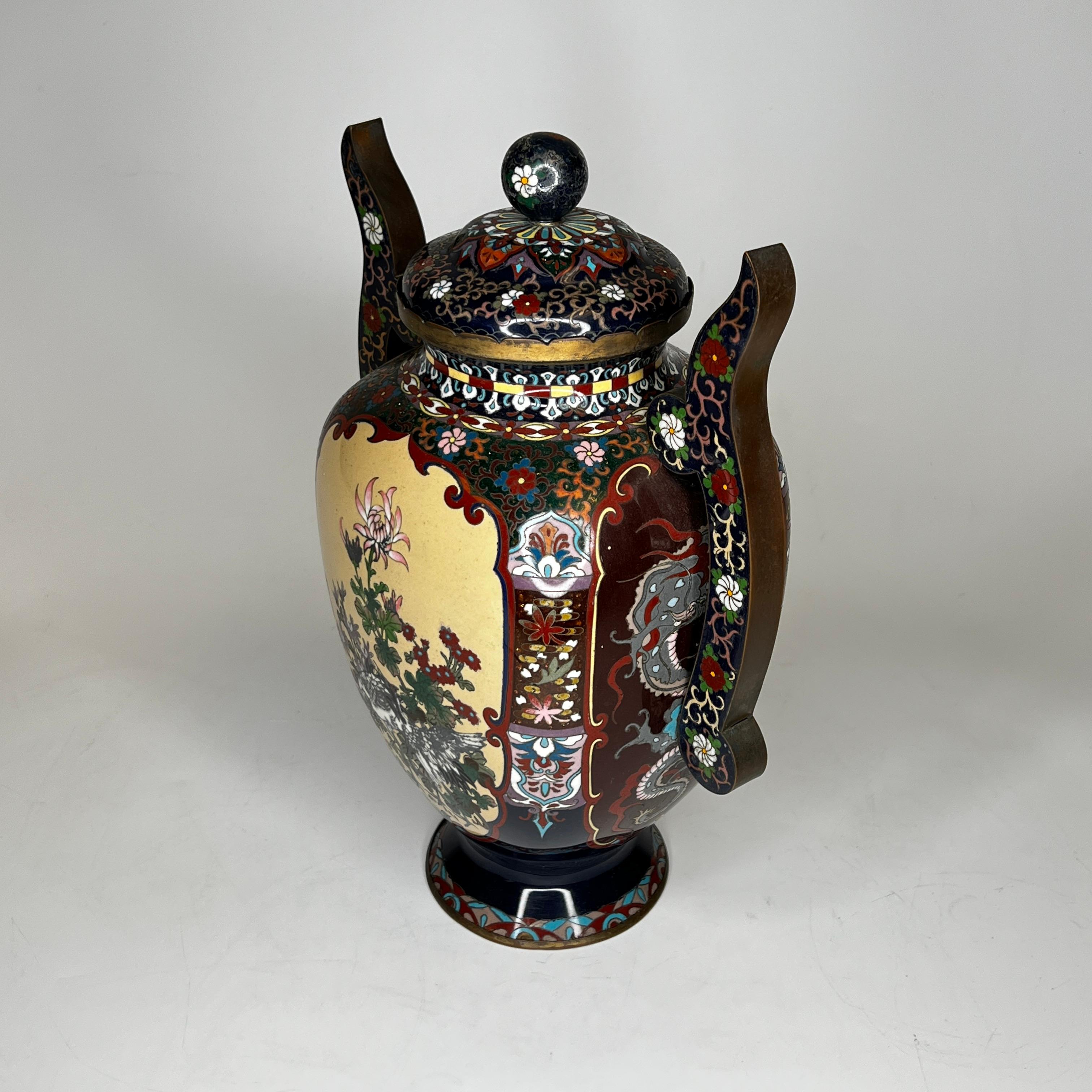 Metal Japanese Meiji Period Cloisonne Enamel Covered Vase
