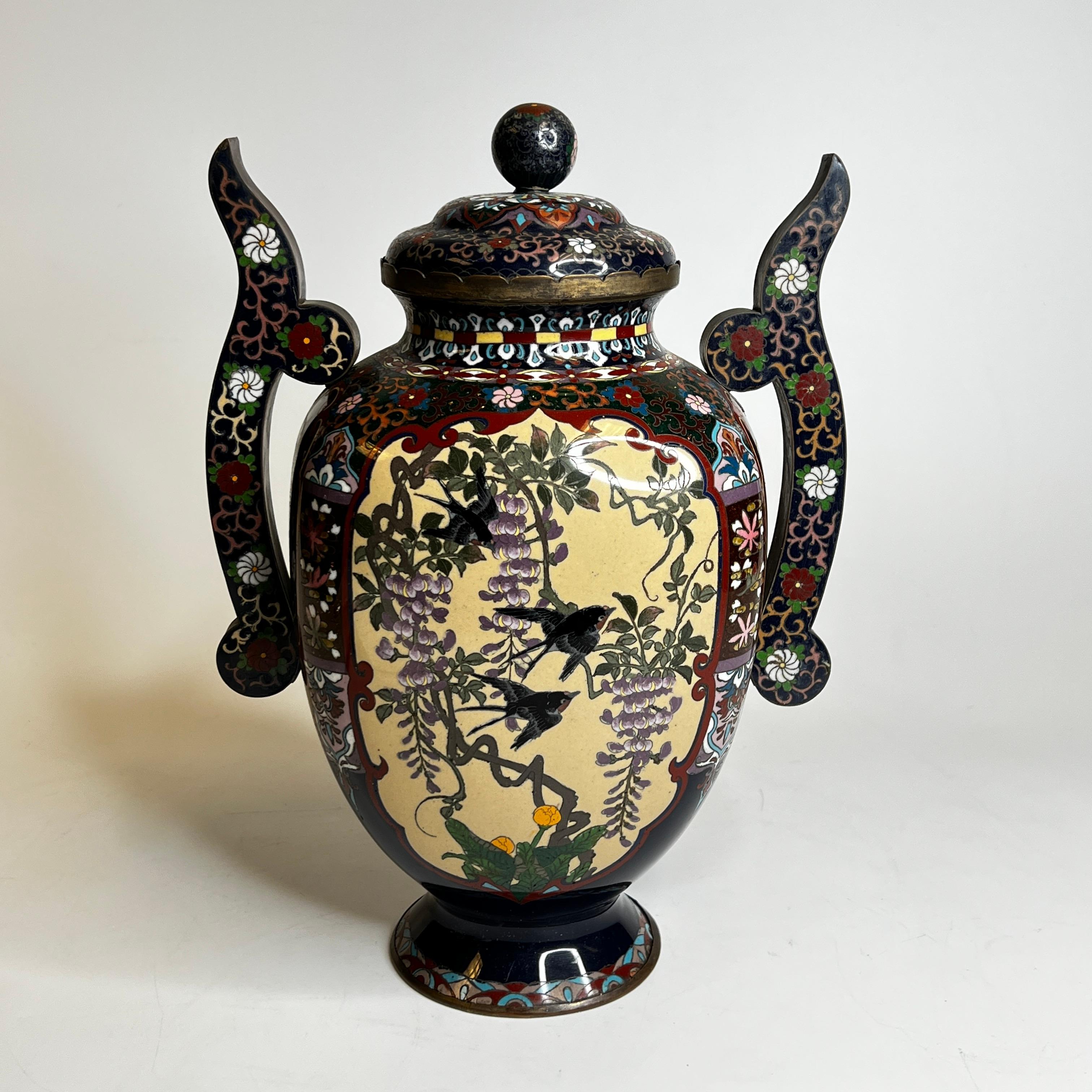 Japanese Meiji Period Cloisonne Enamel Covered Vase 1