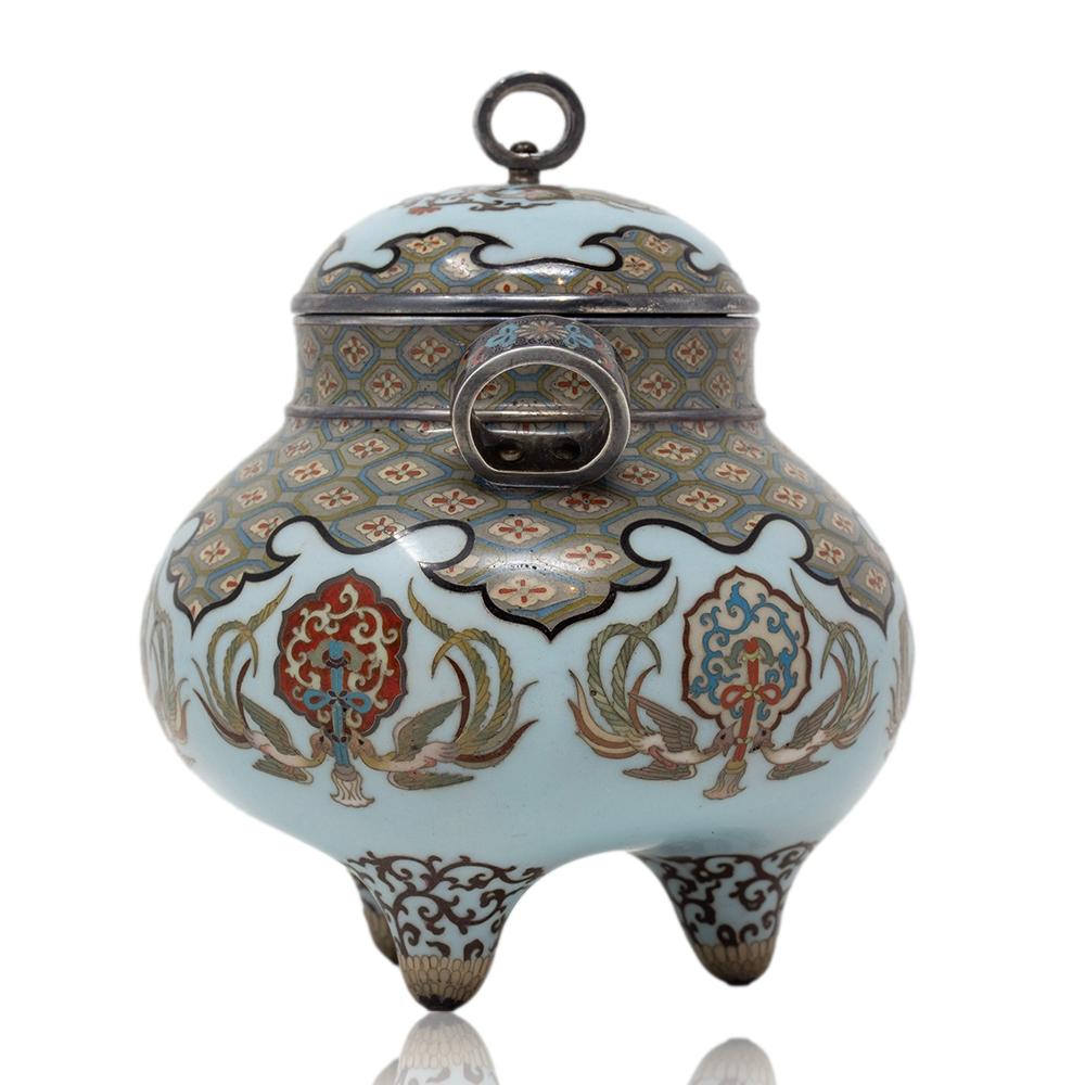 Enameled Japanese Meiji Period Cloisonne Enamel Koro Tsukamoto Hikokichi For Sale