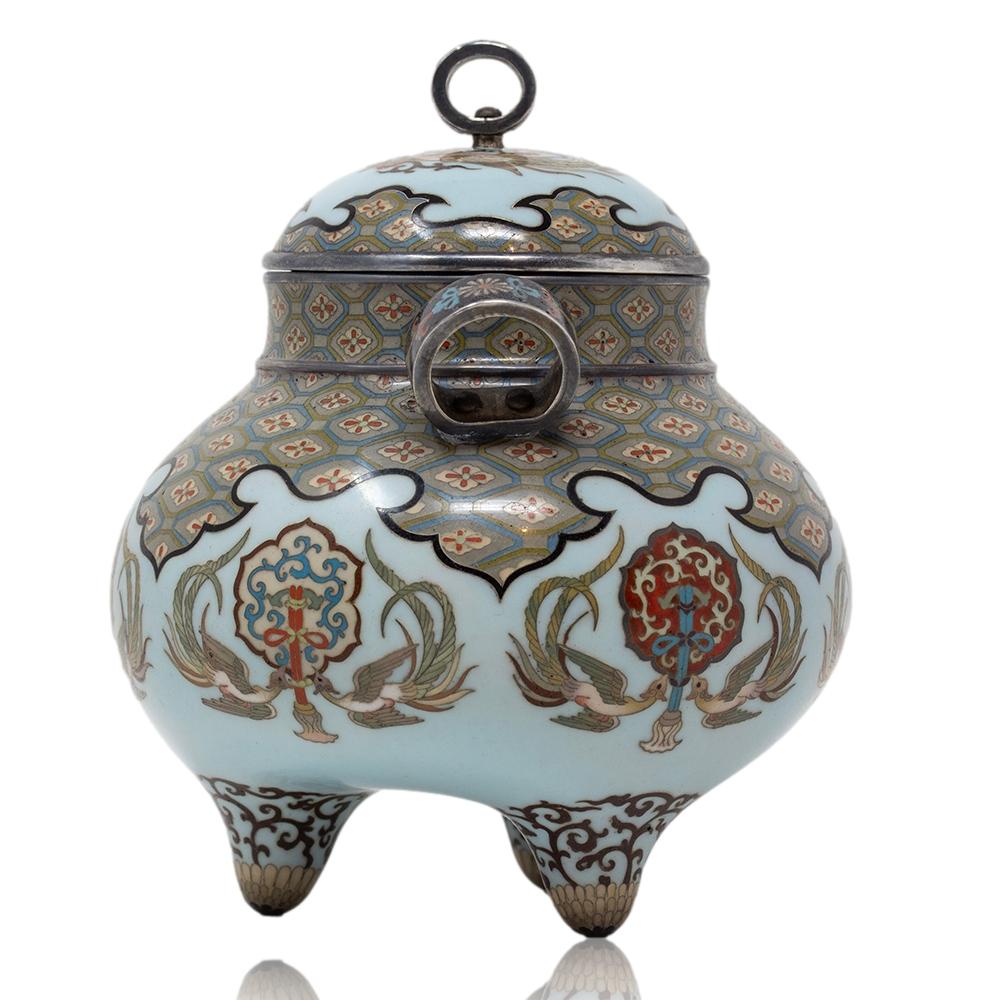 20th Century Japanese Meiji Period Cloisonne Enamel Koro Tsukamoto Hikokichi For Sale