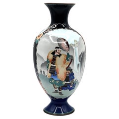 Japanese Meiji Period Cloisonné Vase with Samurai and Floral Motif, Ca. 1890