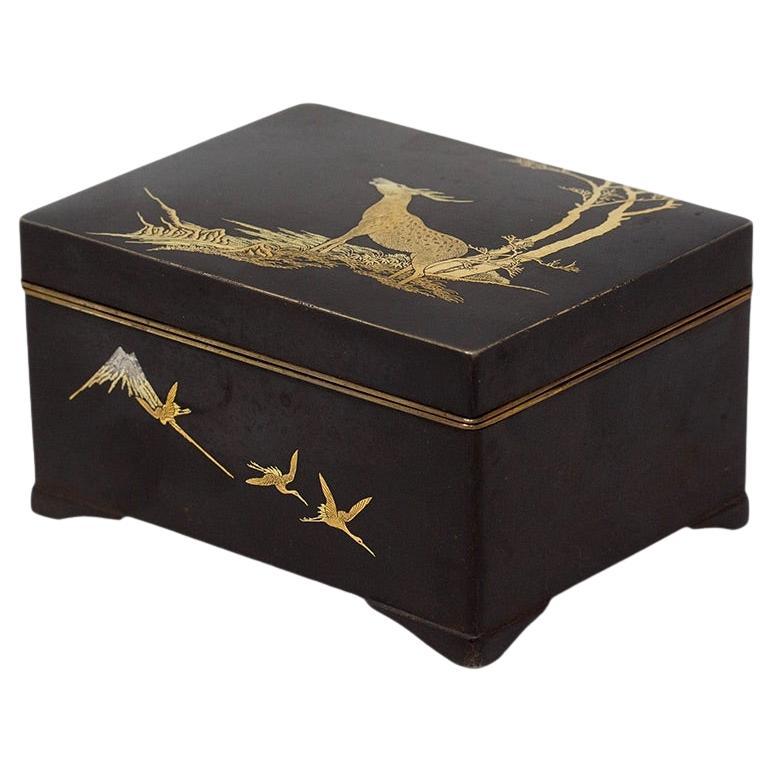 Japanese Meiji Period Damascene Box by Ashizuki with Gold and Silver