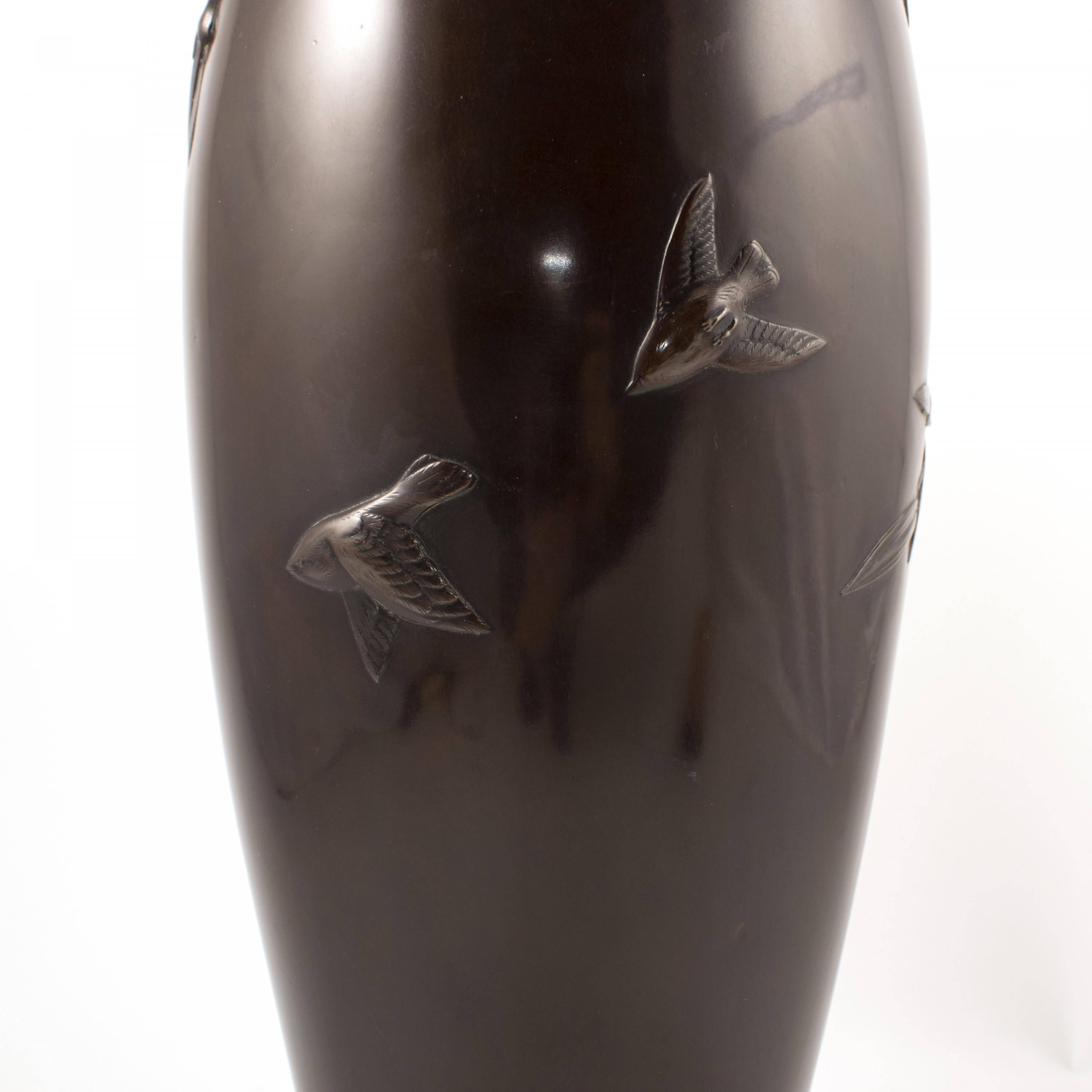 Art Nouveau Japanese Meiji Period Dark Patinated Bronze Vase
