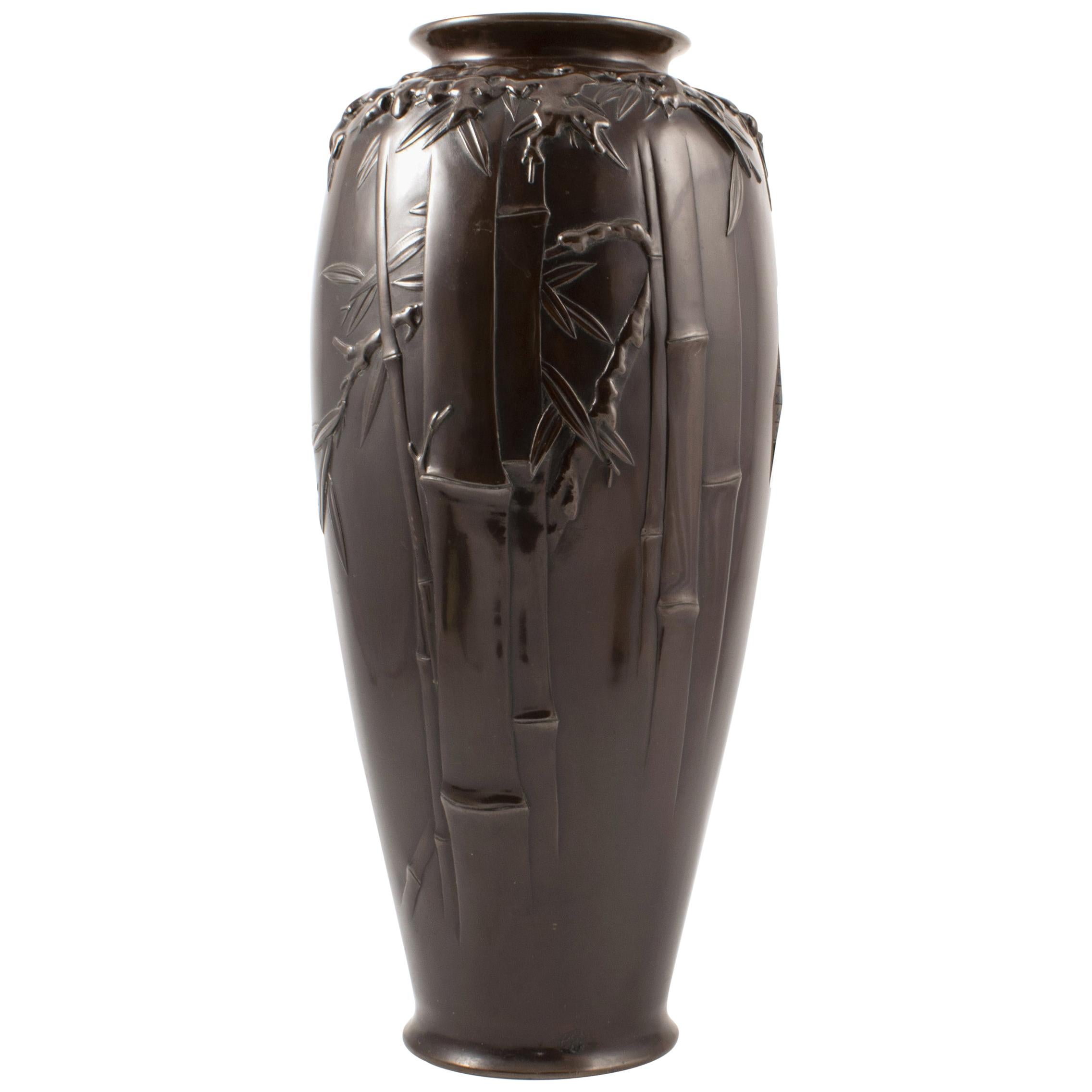 Japanese Meiji Period Dark Patinated Bronze Vase