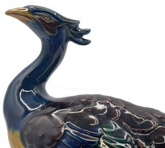 Japanese Meiji Period Glazed Katan Ware Peacock, ca. 1890