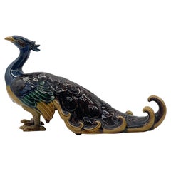Japanese Meiji Period Glazed Katan Ware Peacock, ca. 1890