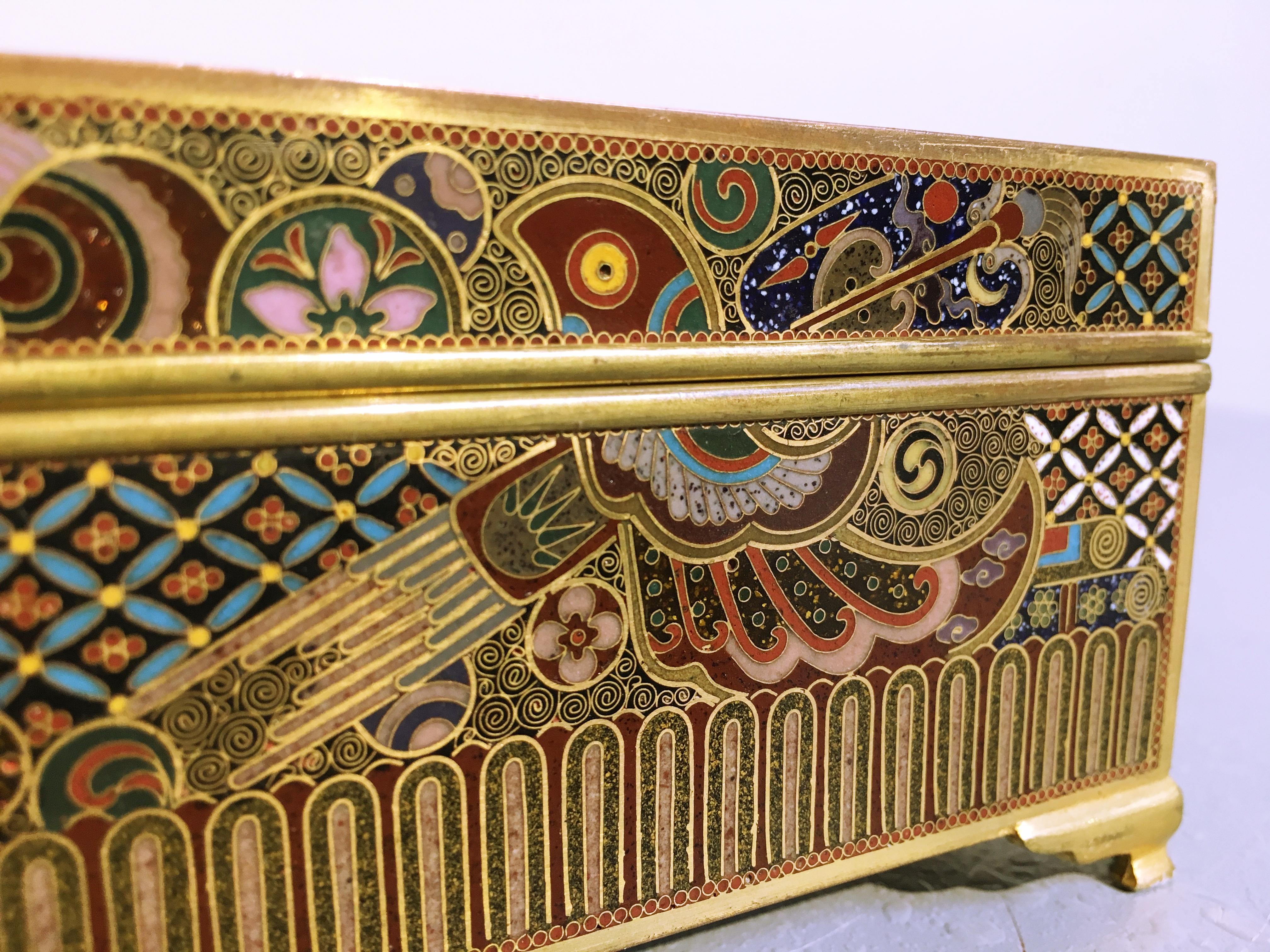 Japanese Meiji Period Goldstone Cloisonné Dragon Box by Ota Jinnoei 4