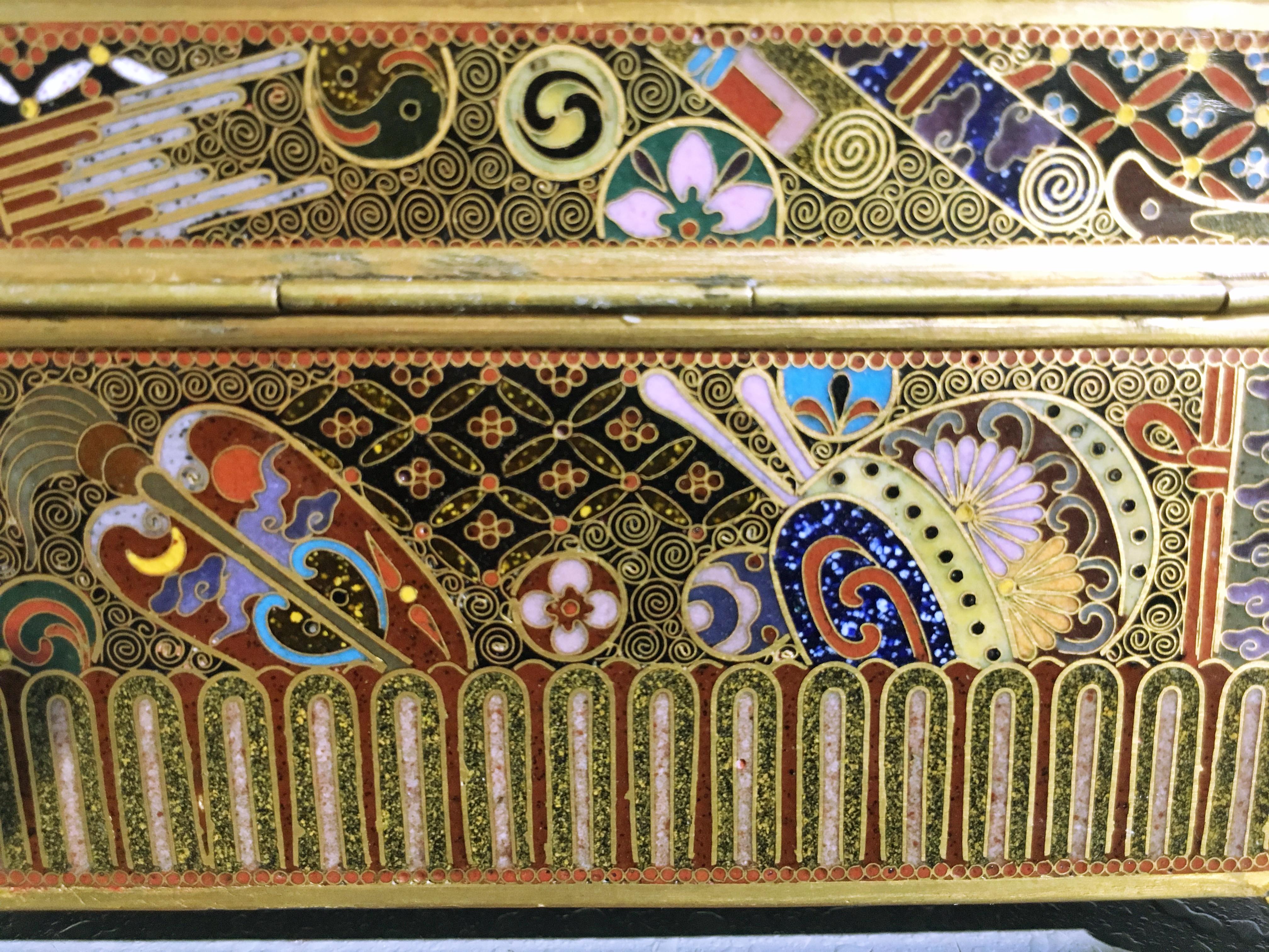 Japanese Meiji Period Goldstone Cloisonné Dragon Box by Ota Jinnoei 5